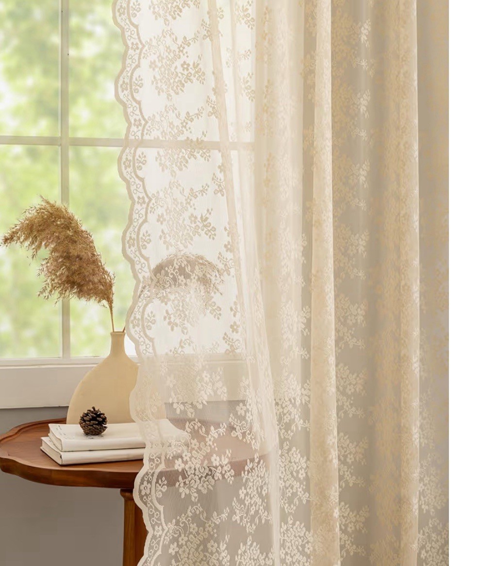 YJ YANJUN Beige 1 Curtain 52×72-in lace translucent chiffon curtains bohemian