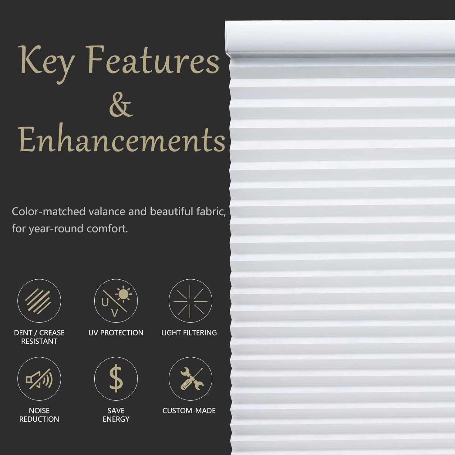 Light Filtering Cordless Honeycomb Cellular Shades 47″ W x 48″ H – Sun White