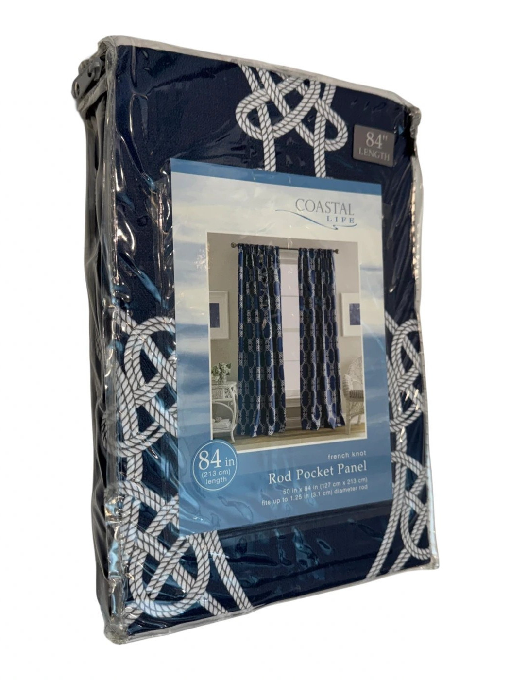 Coastal Life French Knot Rod Pocket Panel 50″ x 84″ Indigo Blue & White