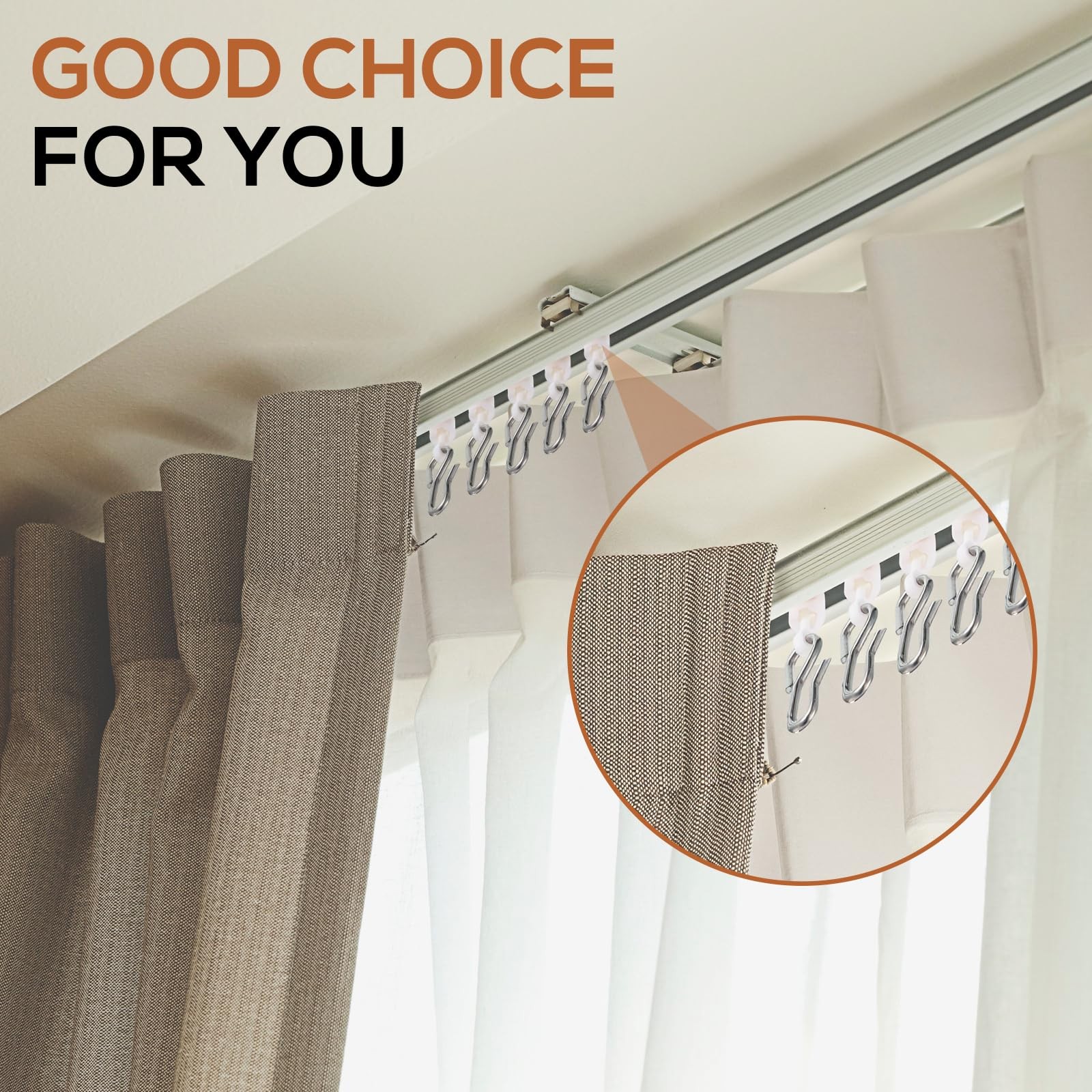 50 PCS Curtain Track Hooks Straight Curved Ceiling Rollers Carriers Drapes