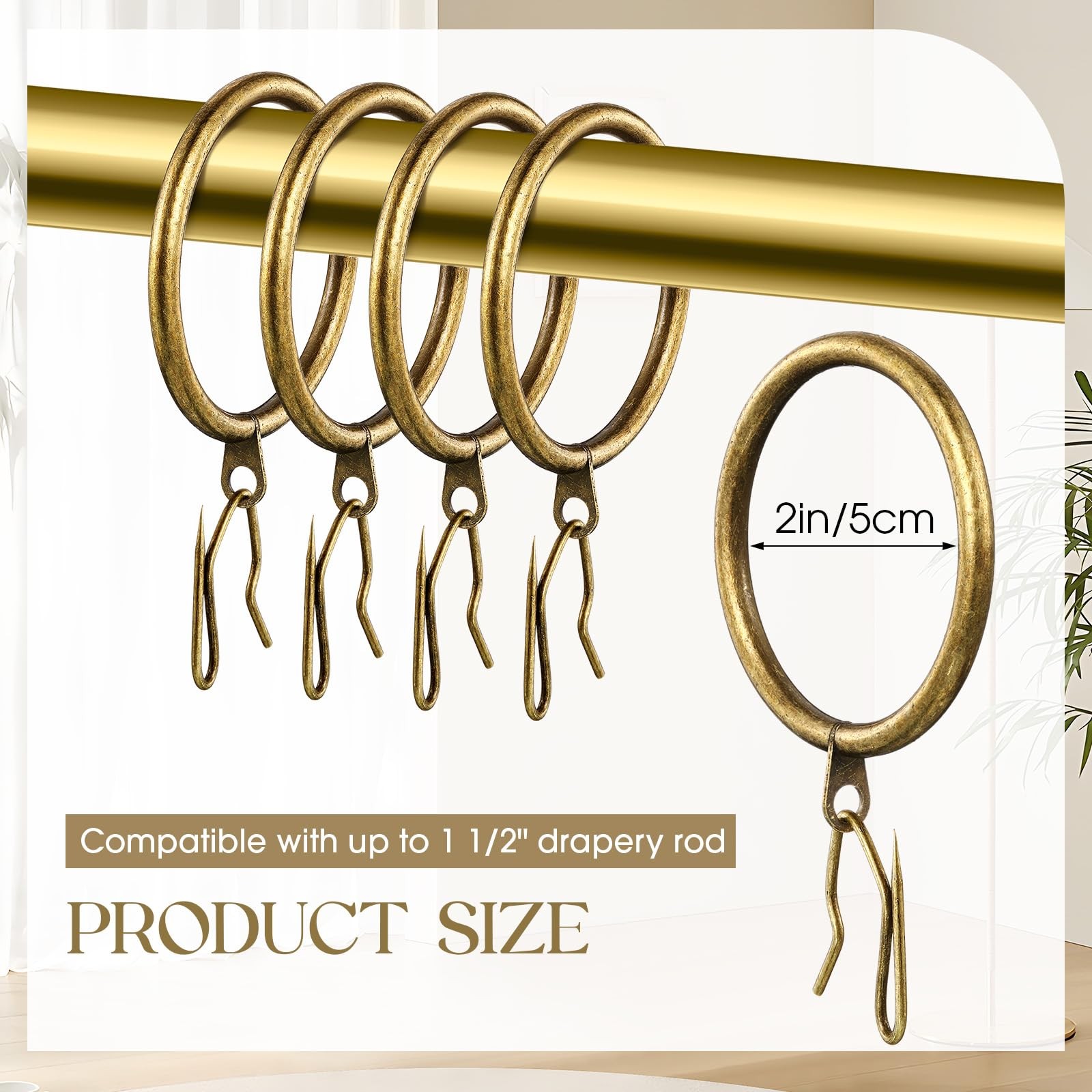 40 Pieces 2 Inch Inner Diameter Metal Curtain Rings with Eyelets Drapery Rod