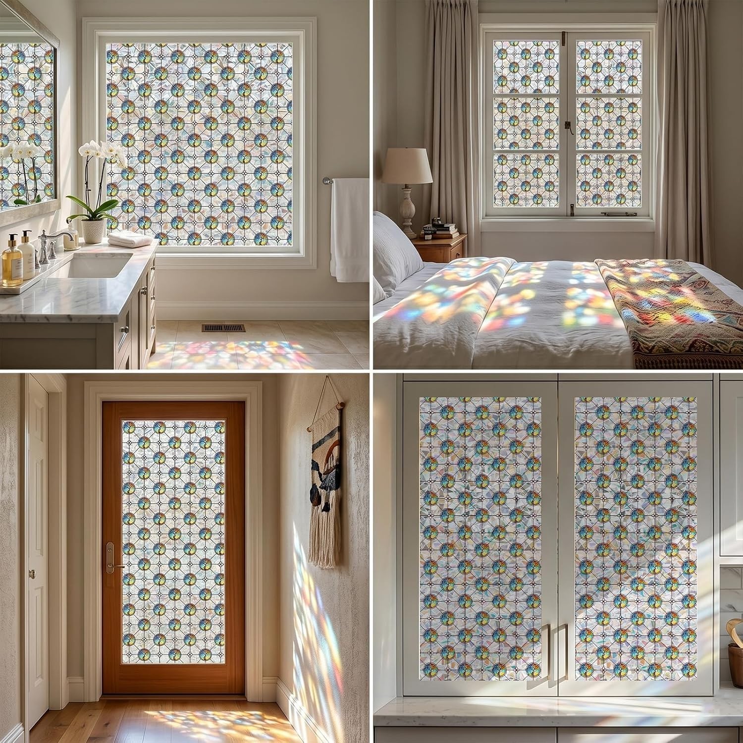 Window Privacy Film Stained Glass, 6 Pcs Vintage Static Cling Decorative Window