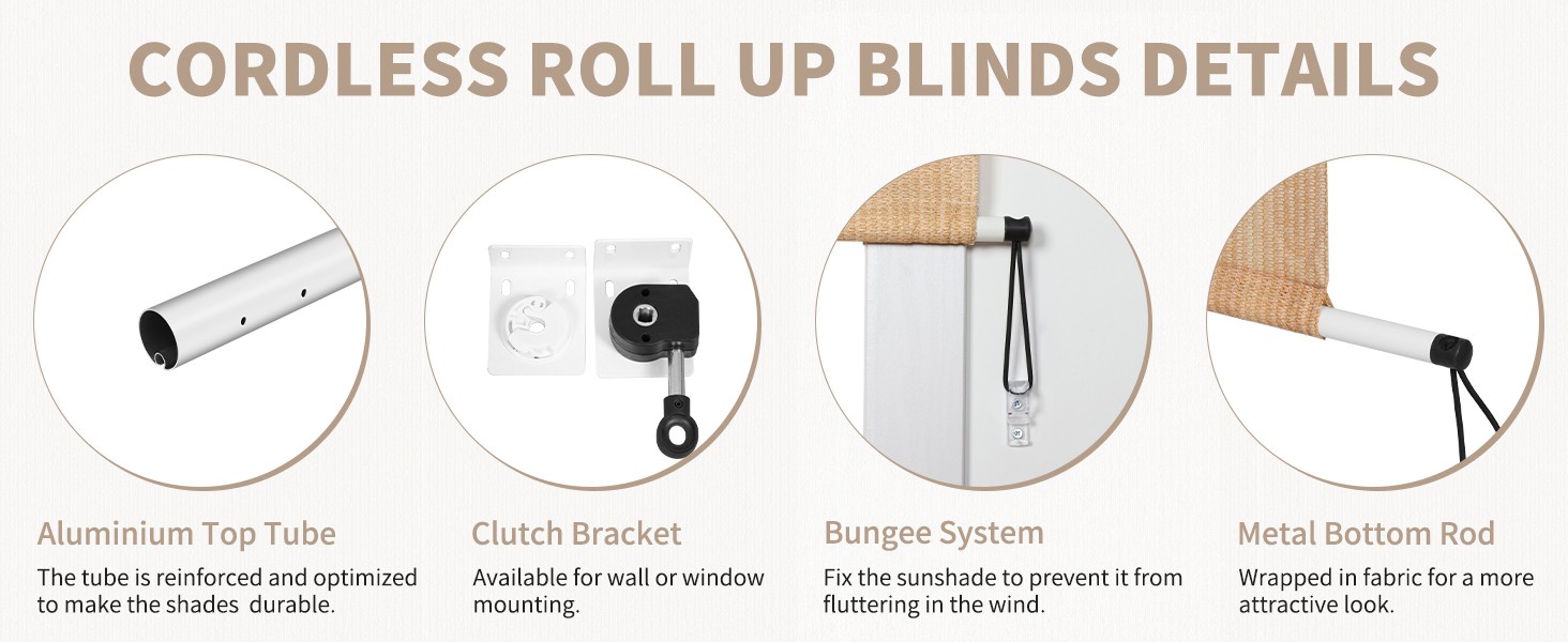 Outdoor Roller Shade 5′ W x 8′ L Cordless Patio Shades Roll Up Outdoors Blinds