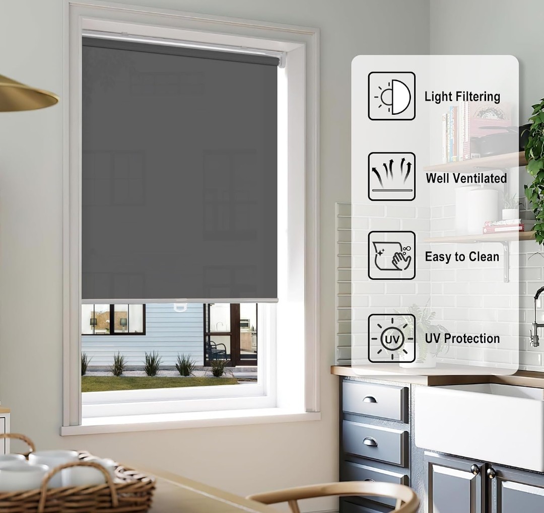 LazBlinds No Drill Cordless Roller Shades, 45×72, Grey