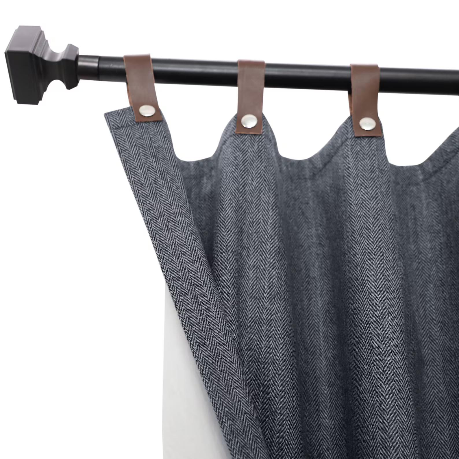 50×75 Navy Blue Herringbone Wool Curtain | SPF 50+ UV Protection Window Panel