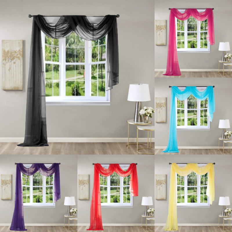 1PC ELEGANCE SHEER WINDOW SCARF VALANCE CURTAIN TOPPER SOLID COLORS 37″ X 216″