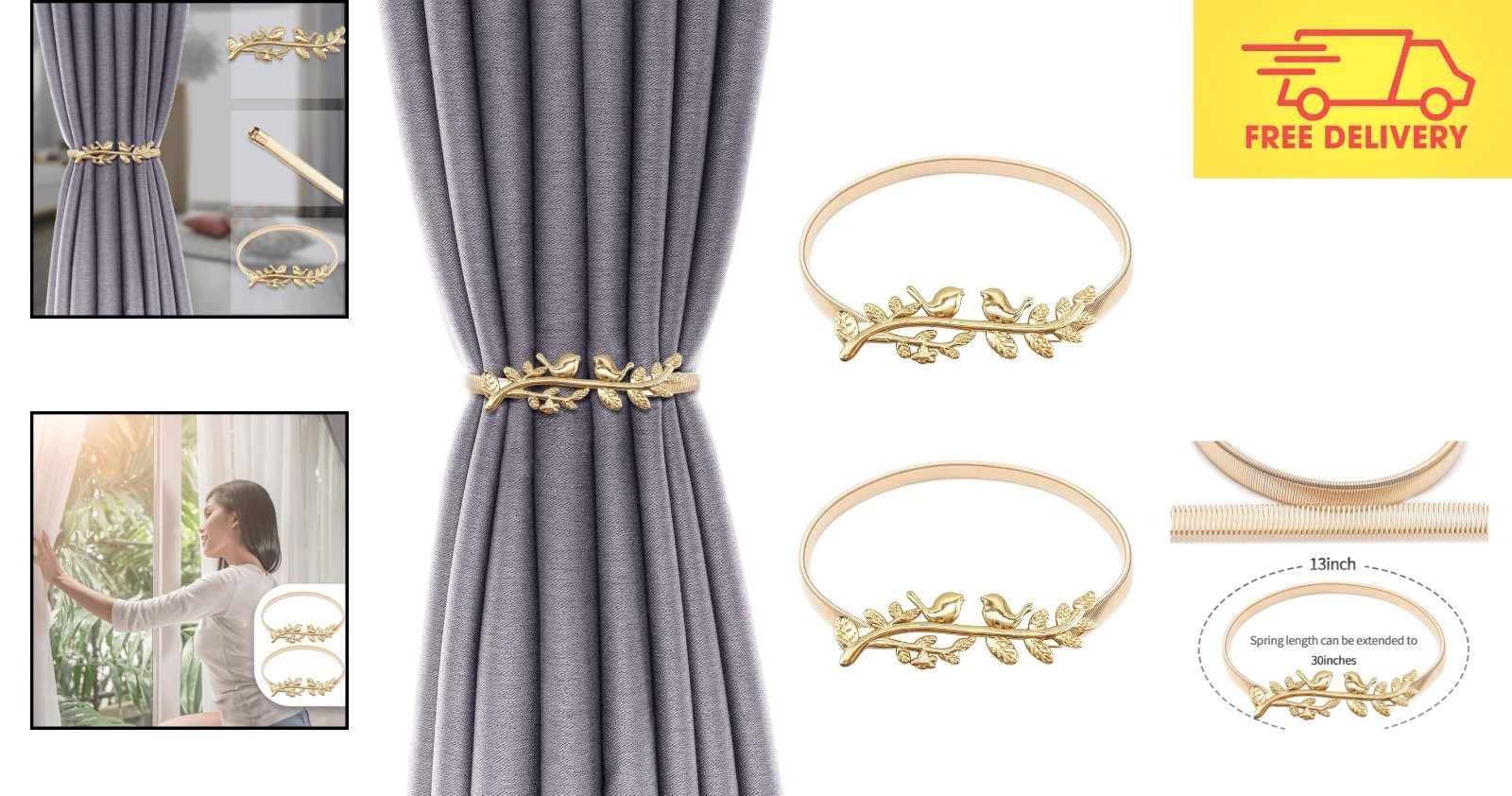 Elegant Gold Bird Curtain Tiebacks – Adjustable Aluminum Alloy Holdbacks for …