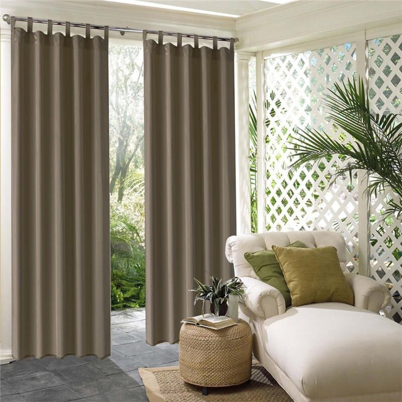 2 Plow & Hearth SunSpun Tab Top Outdoor Curtains – 54″ W x 108″ L in Taupe