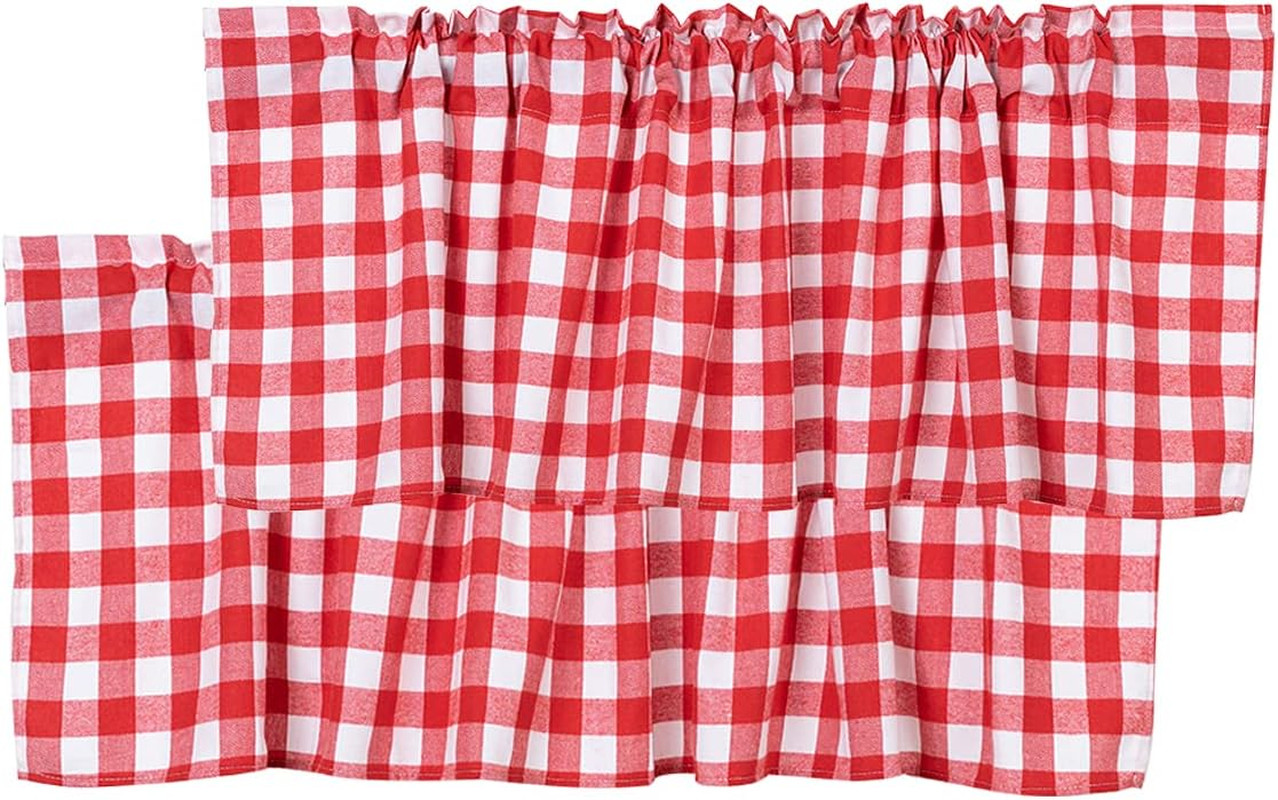 2 Pack Buffalo Check Plaid Window Valances Red and Black Farmhouse Design Windo
