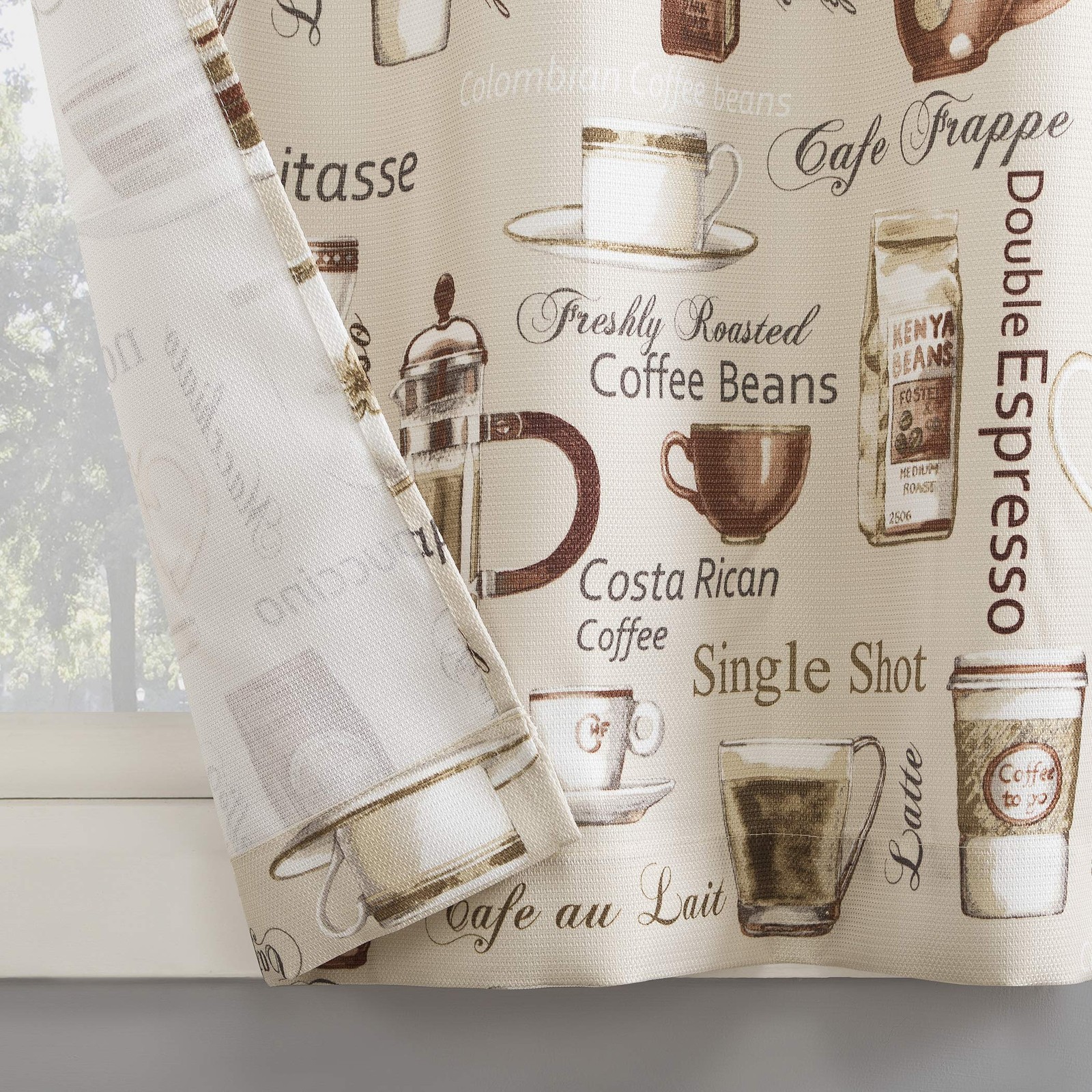 Bristol Coffee Semi-Sheer Rod Pocket Kitchen Curtain Valance and Tiers Set, 5…
