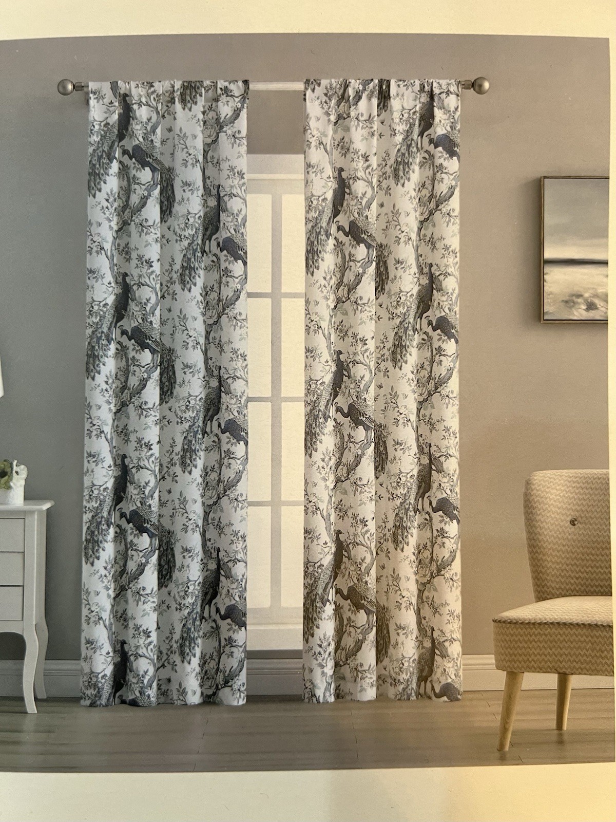 Laura Ashley Belvedere Peacock 2 Window Curtain Panel Set NAVY BLUE Green 38×96”