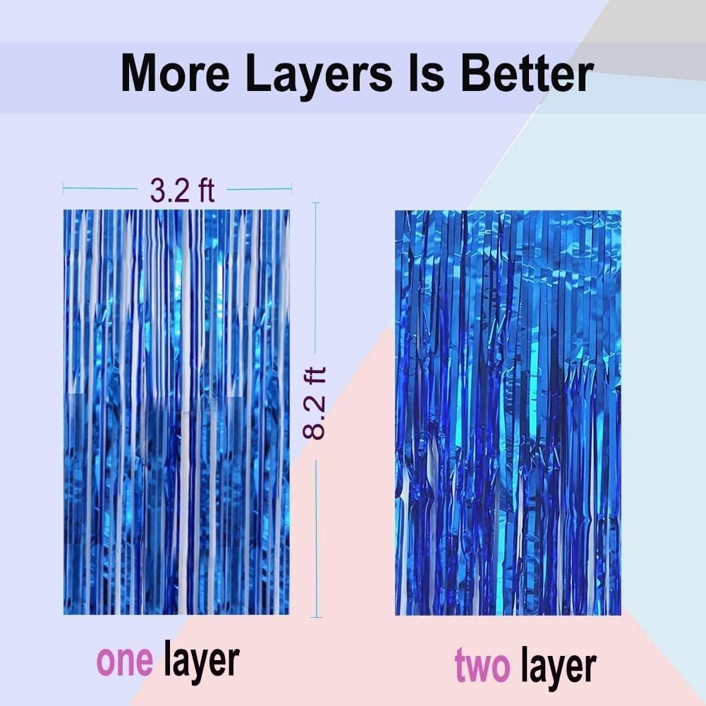 Blue Foil Fringe Curtain- 4 Pack of 3.2×8.2ft Blue Streamers Backdrop Curtain…