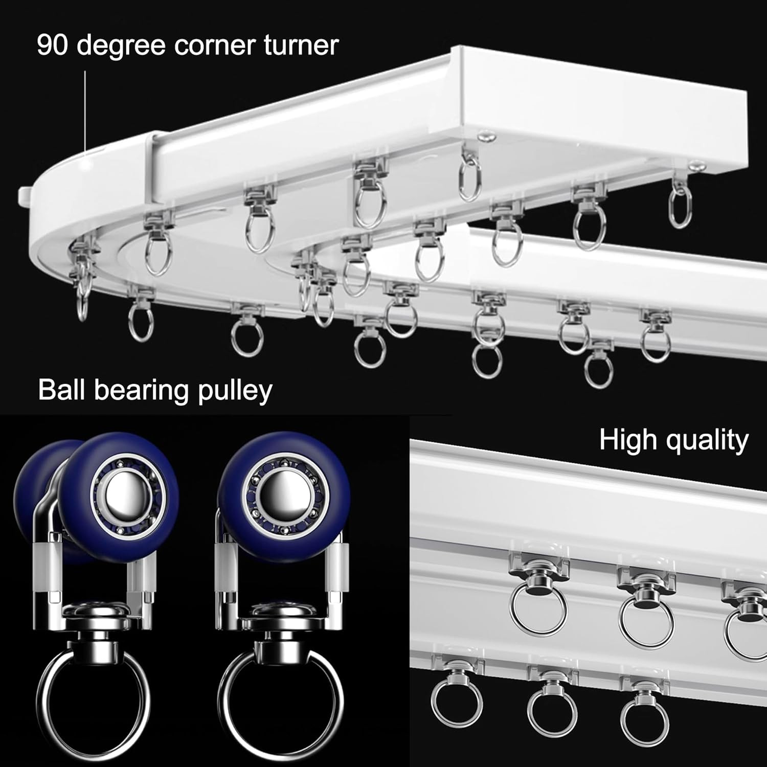 Double Rail Ceiling Curtain Track System – 4.5M White Sliding Drapes