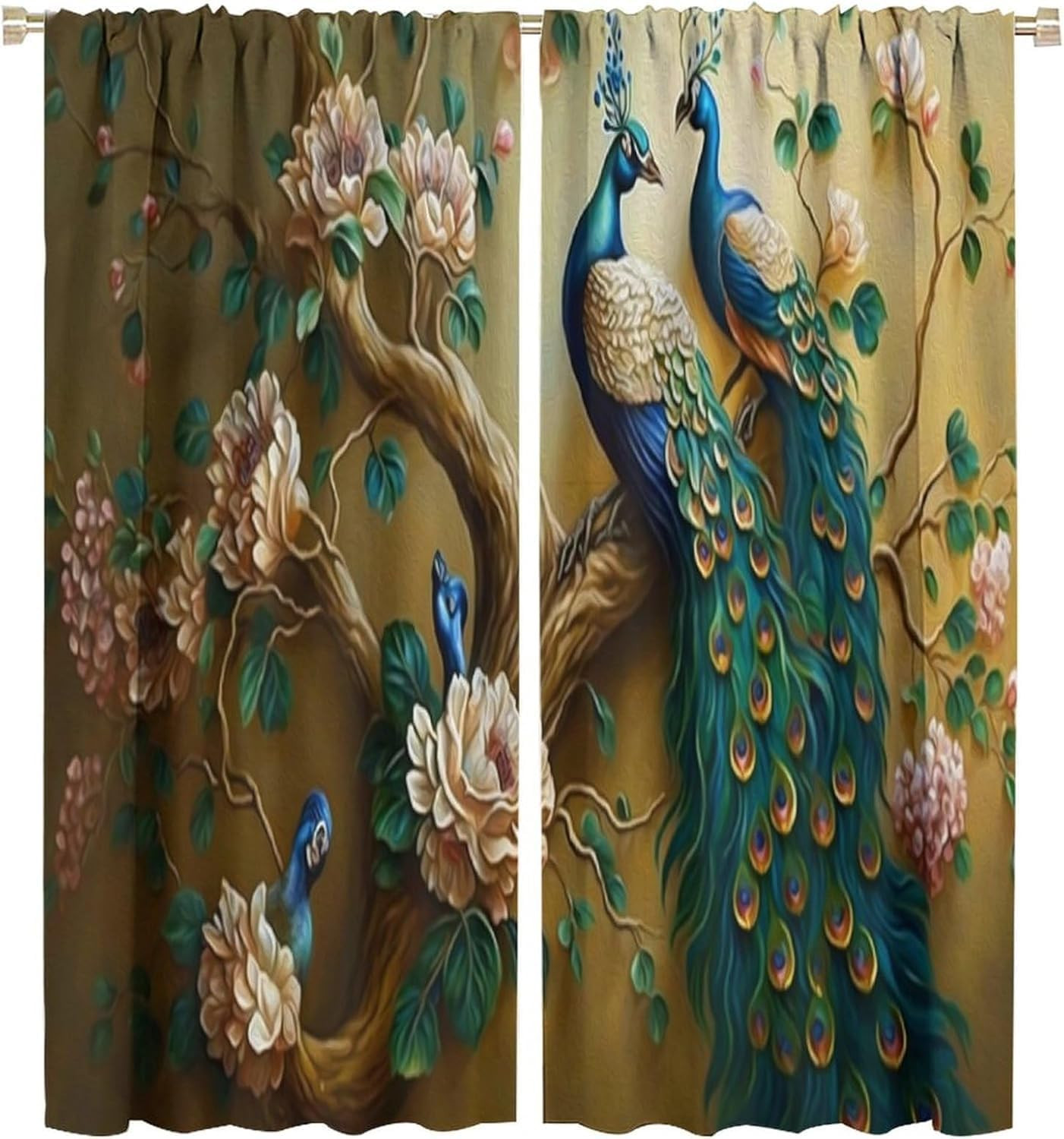 Peacock Curtains Vintage Peacocks on the Branch Flowers Blackout Print Rod Pocke