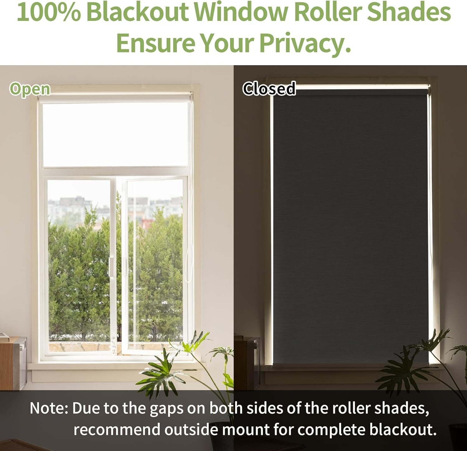 34″ W x 72″ H 100% Blackout Roller Shades for Indoor Windows w Thermal Insulated