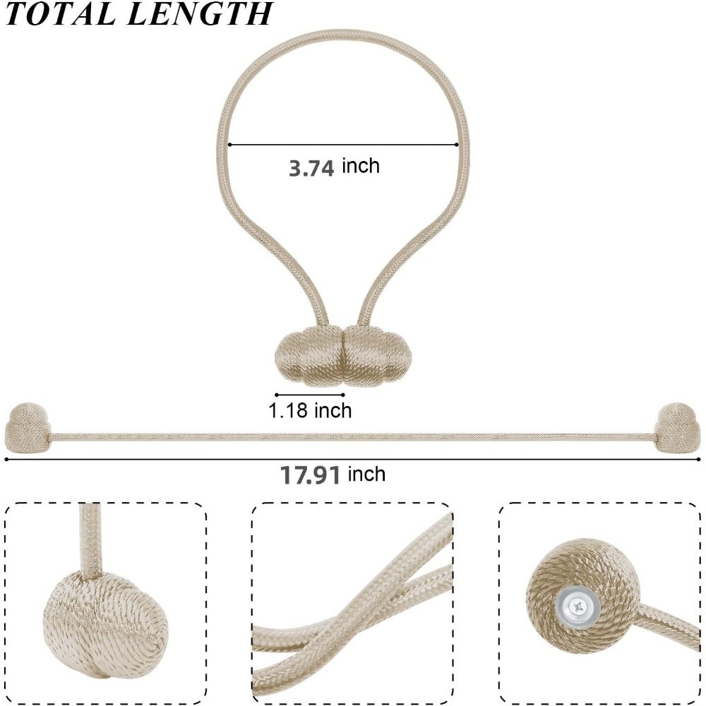 4PCS Beige Boho No Drill Magnetic Curtain Tiebacks for Home Decor | Decorative