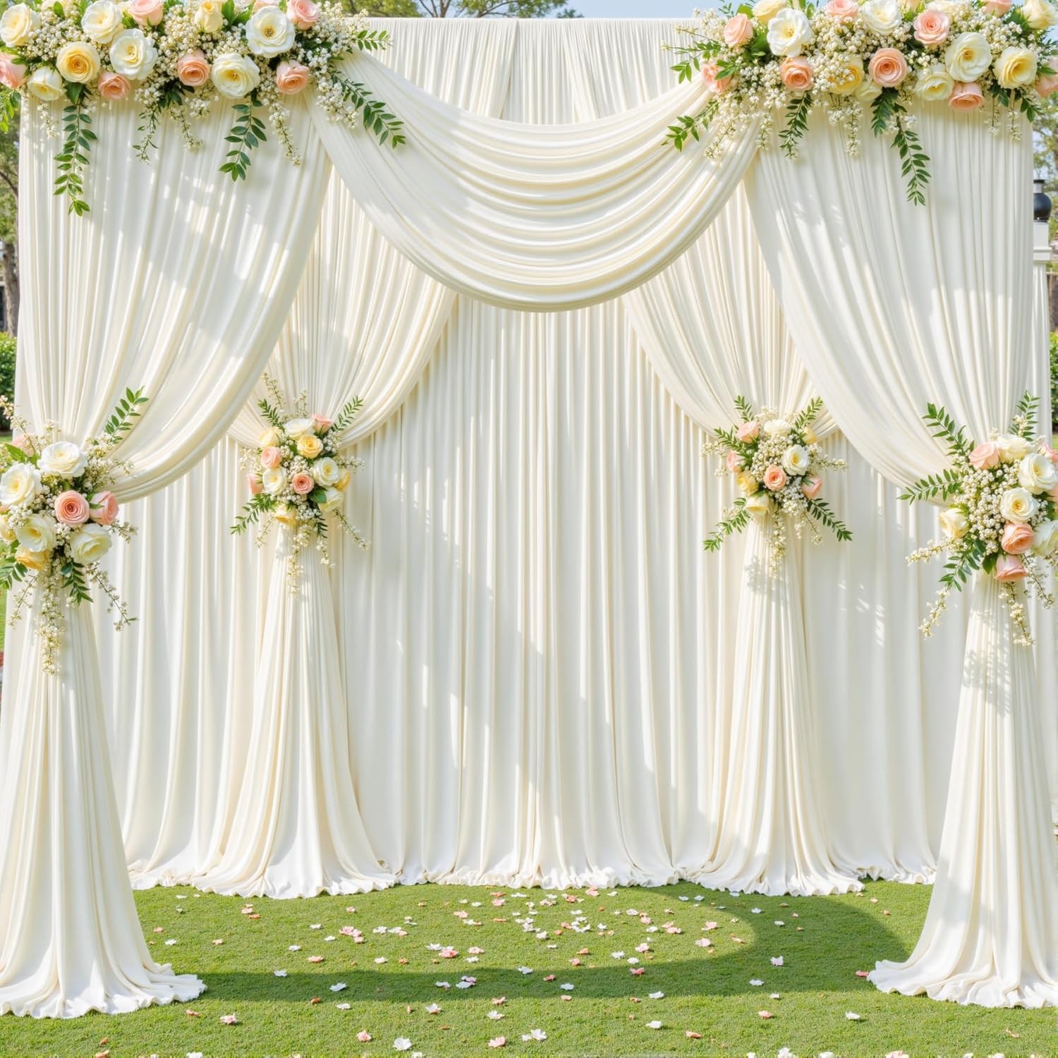 8 Panels Ivory Backdrop Curtain for Wedding Parties Wrinkle Ivory Photo Curtains