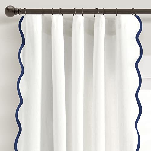 Coastal Chic Scallop Edge Window Curtain 52″W x 84″L (Pack of 2) Navy & White