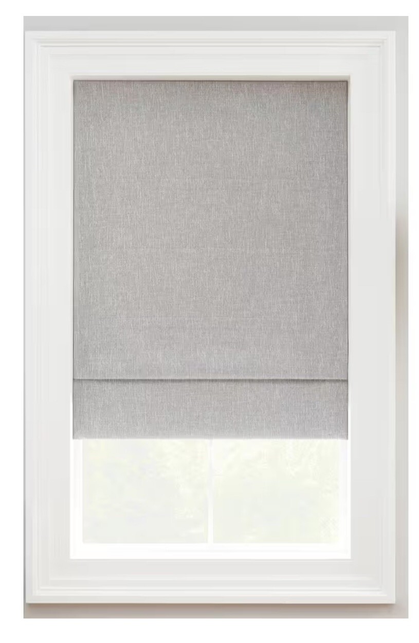 Eclipse Drew Smoke Cordless Blackout Polyester Roman Shade 33 in. W x 64 in. L