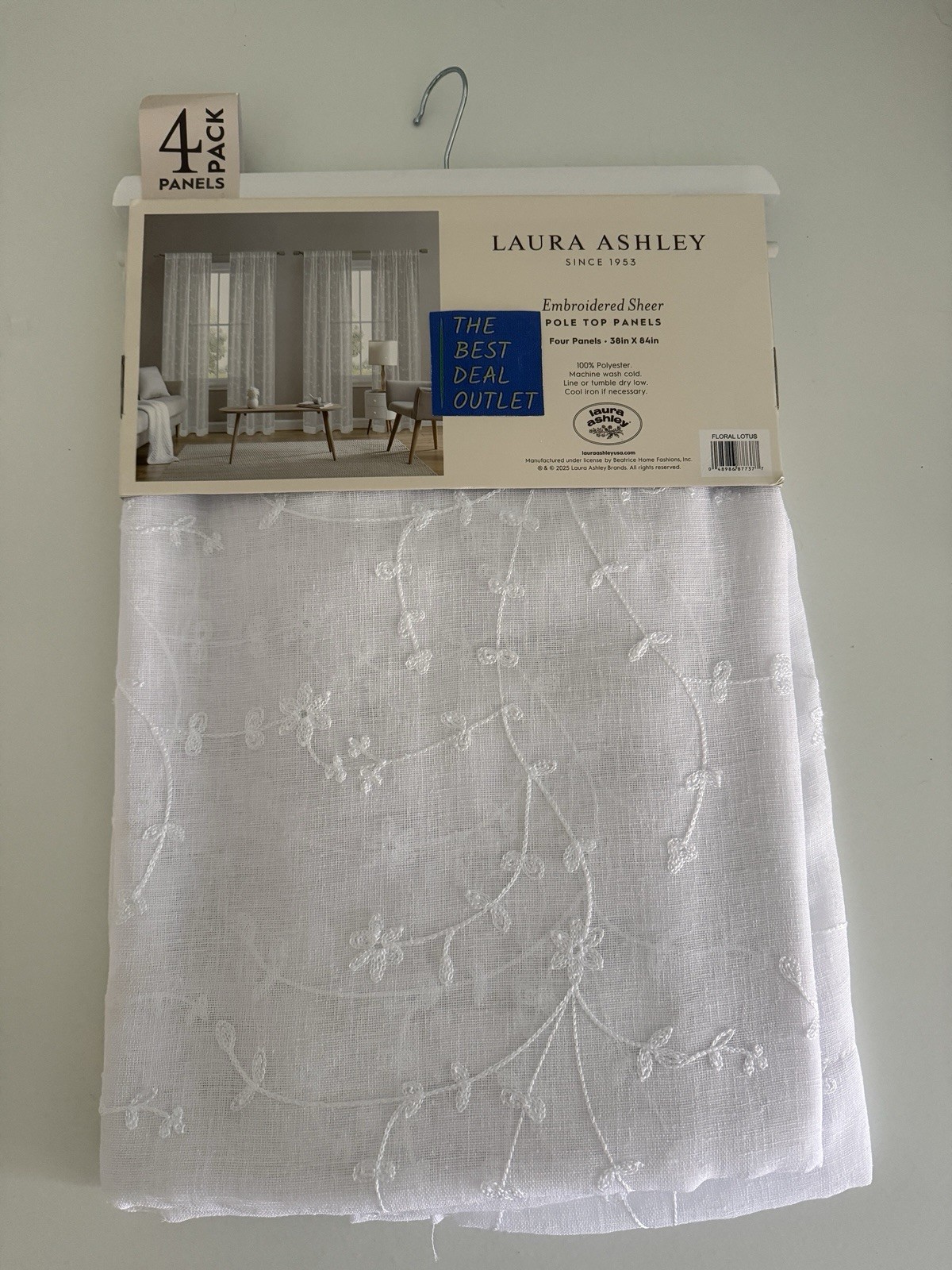 Laura Ashley Window Curtains 4 FOUR Panels 38 x 84 White White Embroidered Sheer