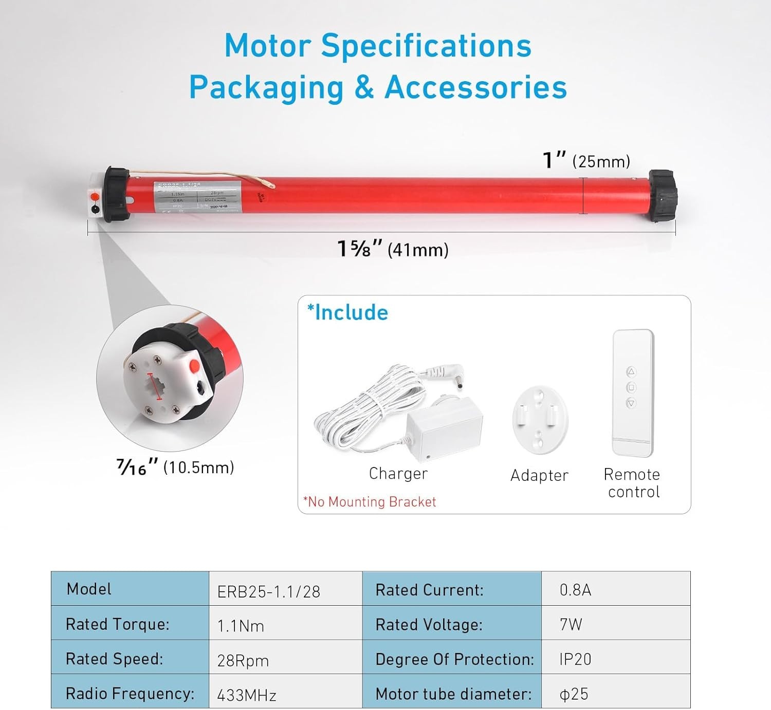 Roller Shade Motor Kit with Remote Control – Rechargeable ‘