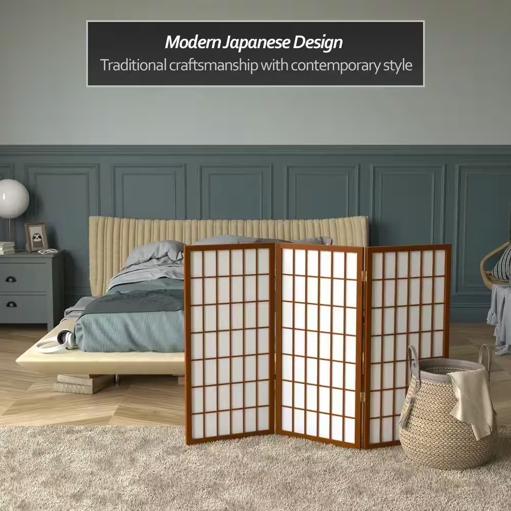 3 Ft. Short Window Pane Shoji Screen – Walnut – 3 Panels