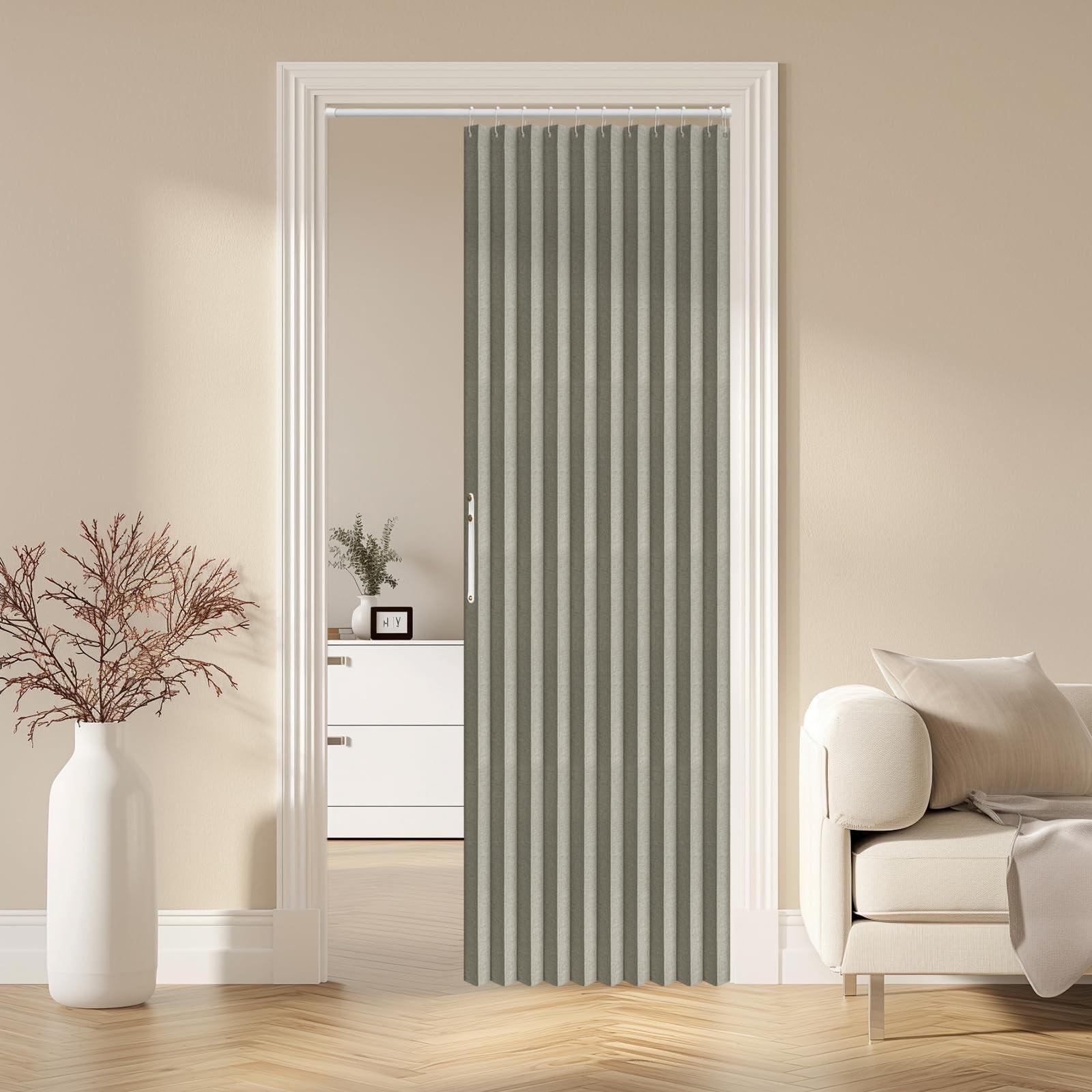 AJAZZ 100% Blackout Accordion Door Magnetic Door Curtain Folding Closet Doors…