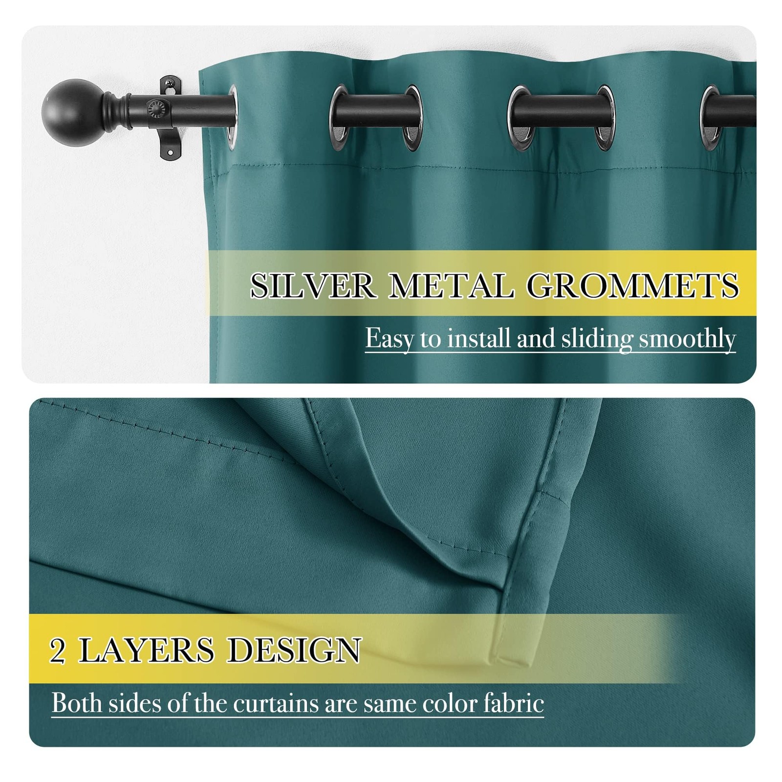 NICETOWN Blackout Curtains Sea Teal 2 PCs 52×54 inches