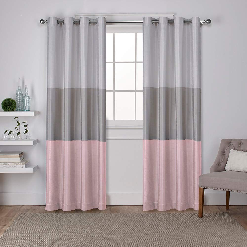 Exclusive Home Chateau Striped Faux Silk Curtain Panel Pair Set 54″x84″ Blush