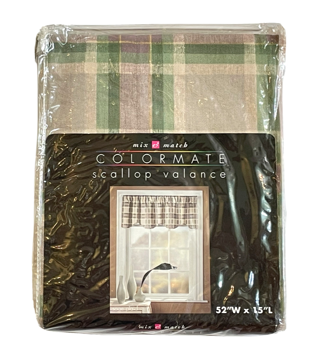 Colormate Valance 52 x 15 Sage Green Plaid Scallop 100% Duck Cotton VTG 2004 USA