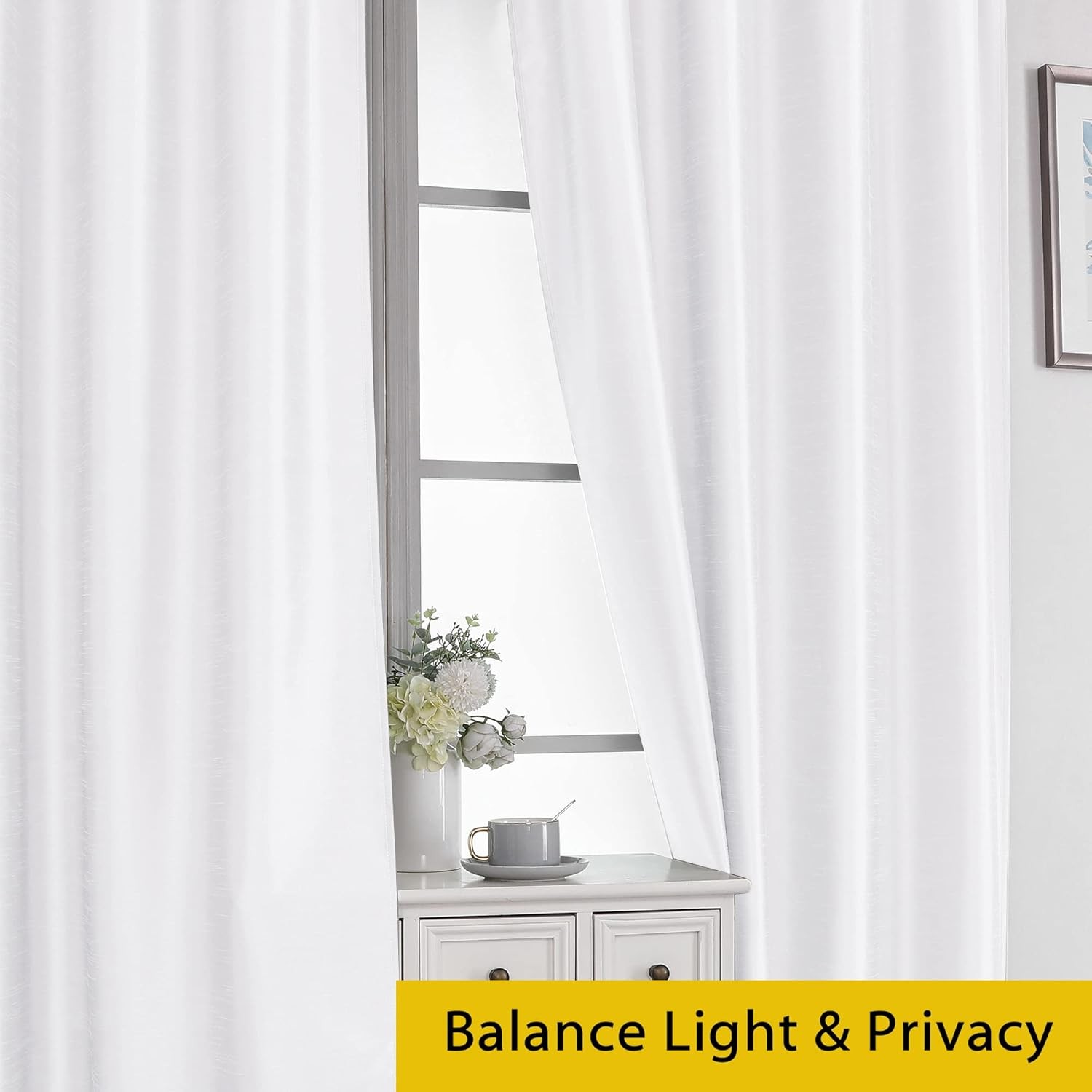Chyhomenyc Uptown White Kitchen Curtains 45 Inch Length 2 Panels, Light