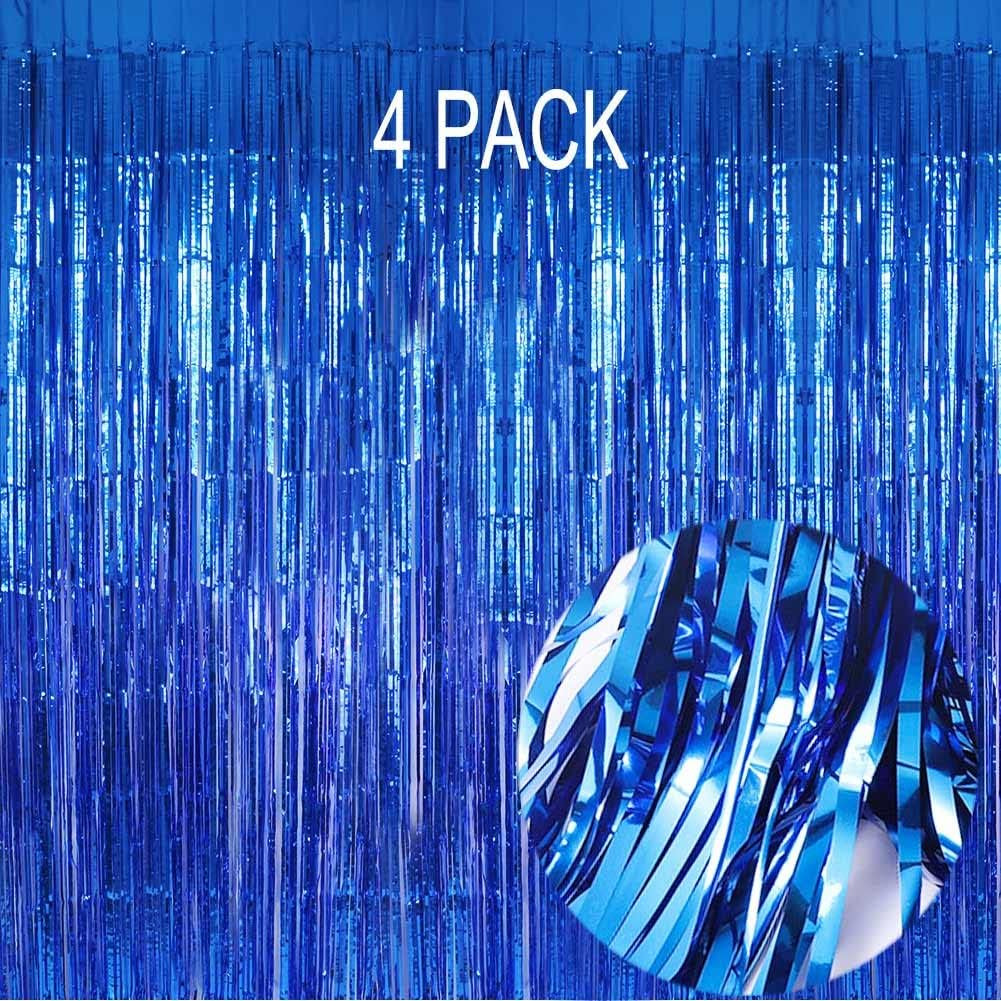 4 Pack Blue Foil Fringe Curtain 3.2×8.2ft Party Backdrop Streamers
