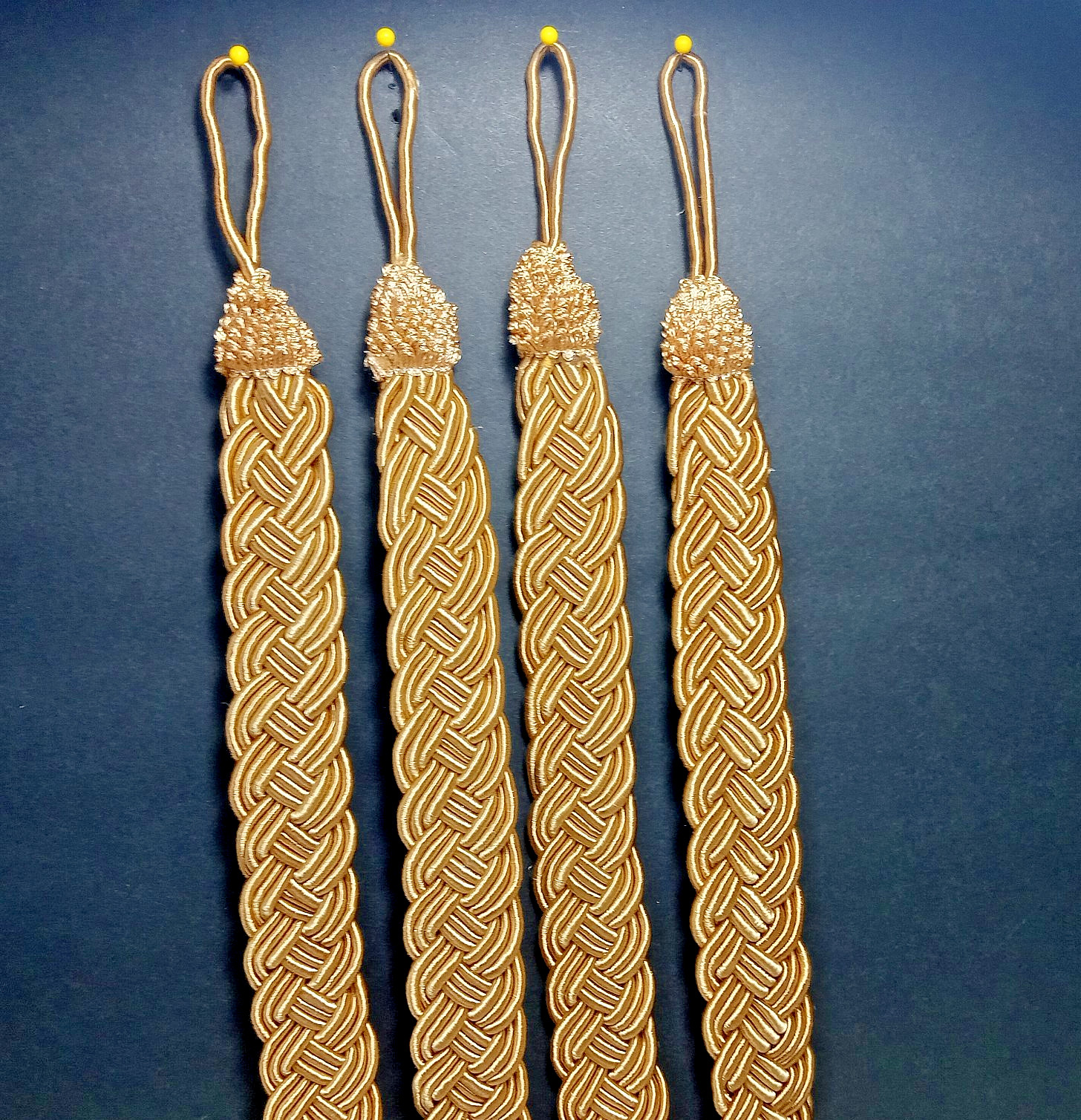 Set 4 Braided Curtain Tie Backs Gold Corded 24.5″ Long each Beautiful