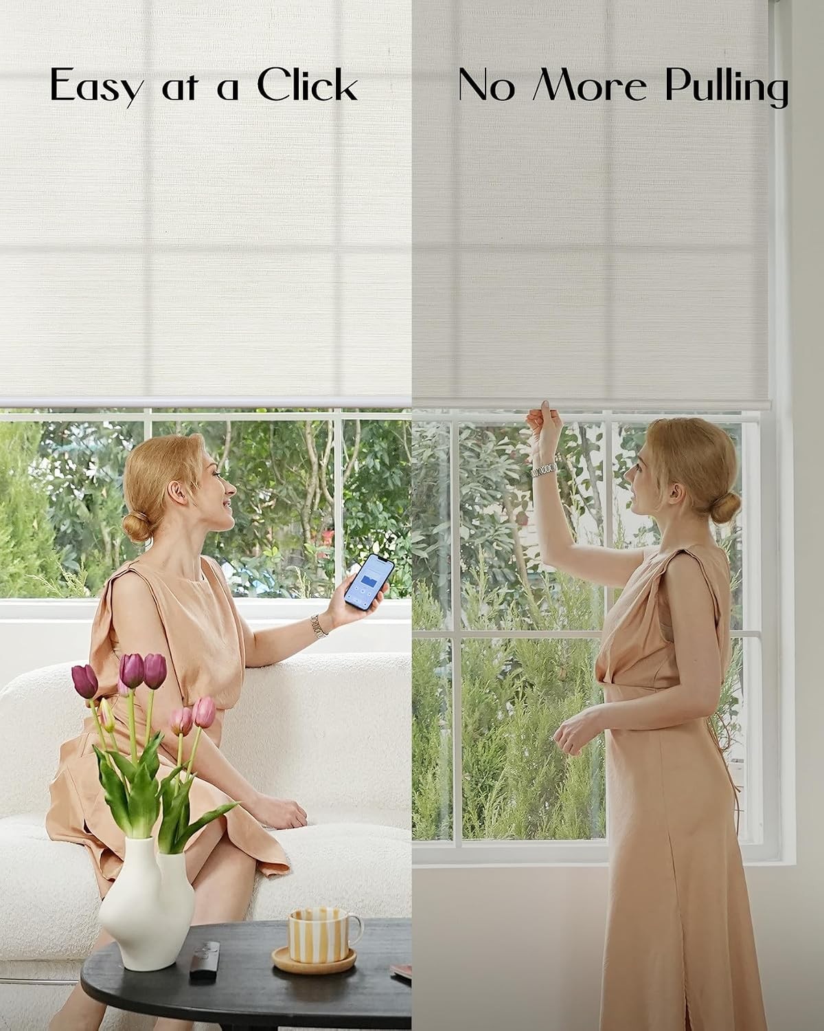 Motorized Blinds with Remote APP Control Light Filtering Roller Shades for