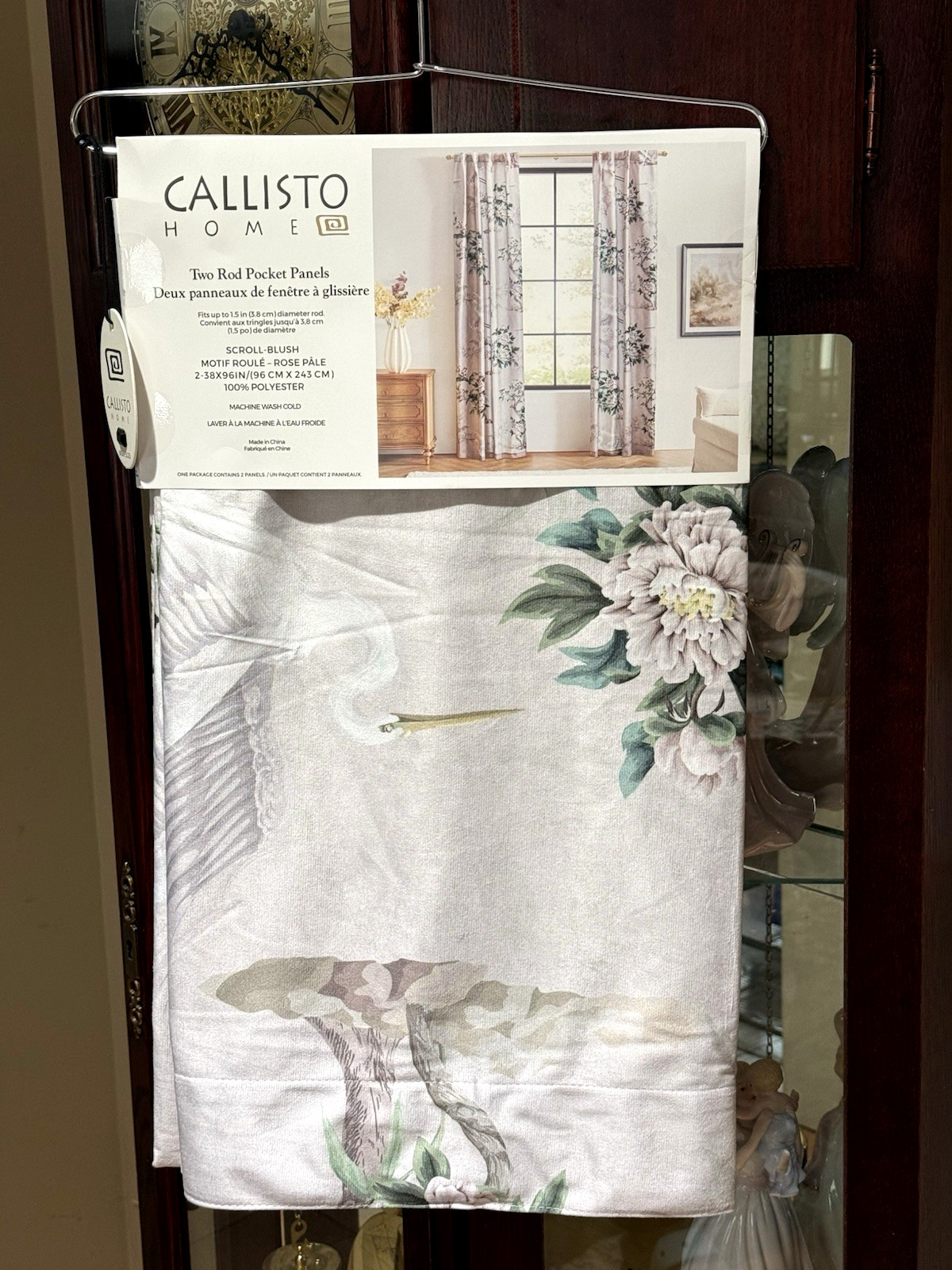 Callisto Velvet Floral Crane Drapers Back Top Grey 2 Window Curtain Panels 38×96