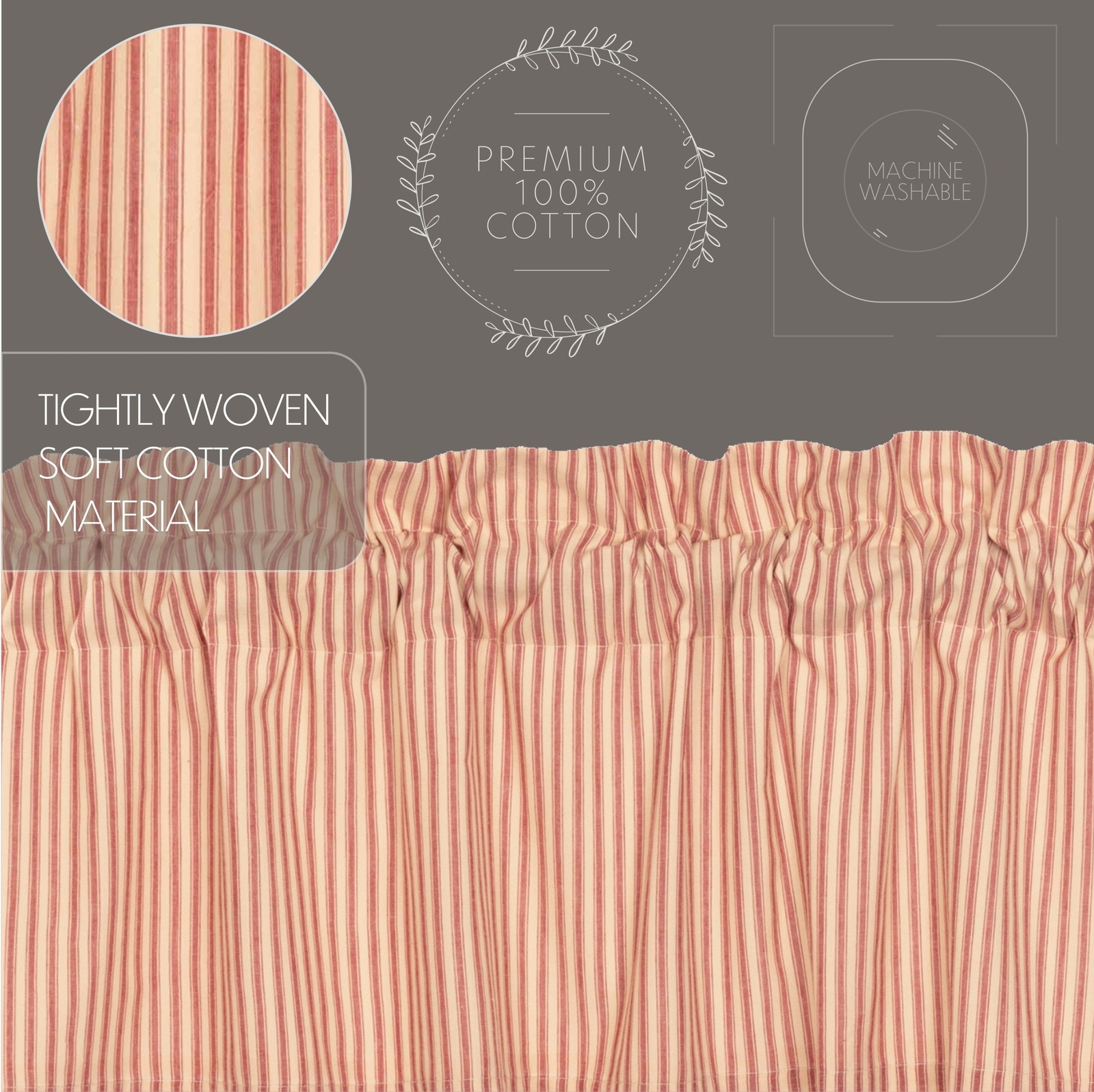 VHC Brands Farmhouse 24″x36″ Ticking Stripe Tier Pair Kitchen Window Curtains