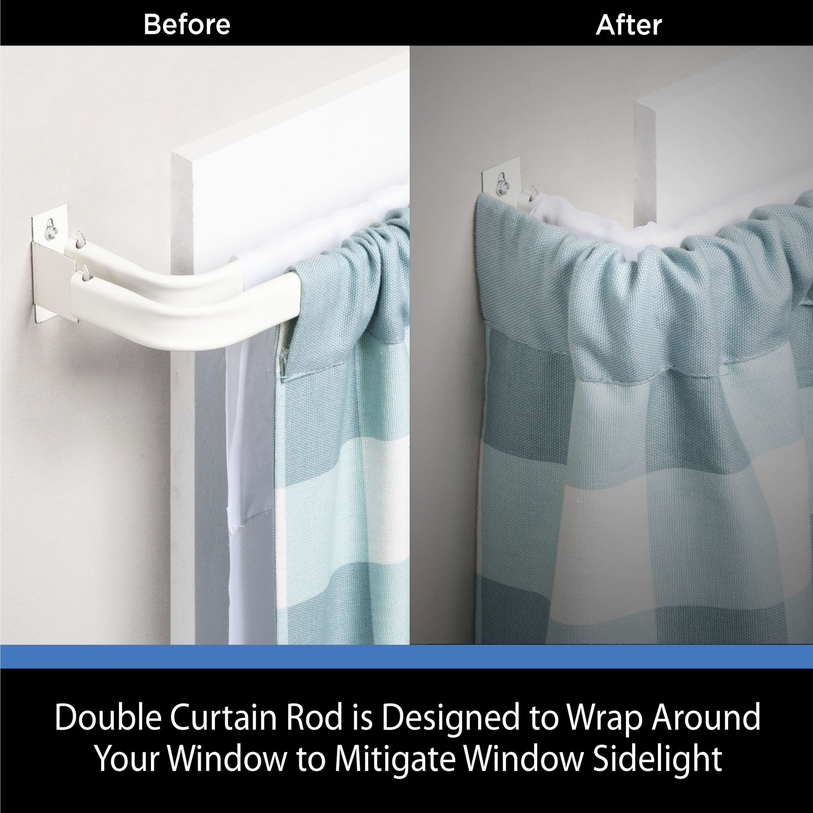 Adjustable Double Curtain Rod Wrap Around Metal Basic 28 to 48 Inches White