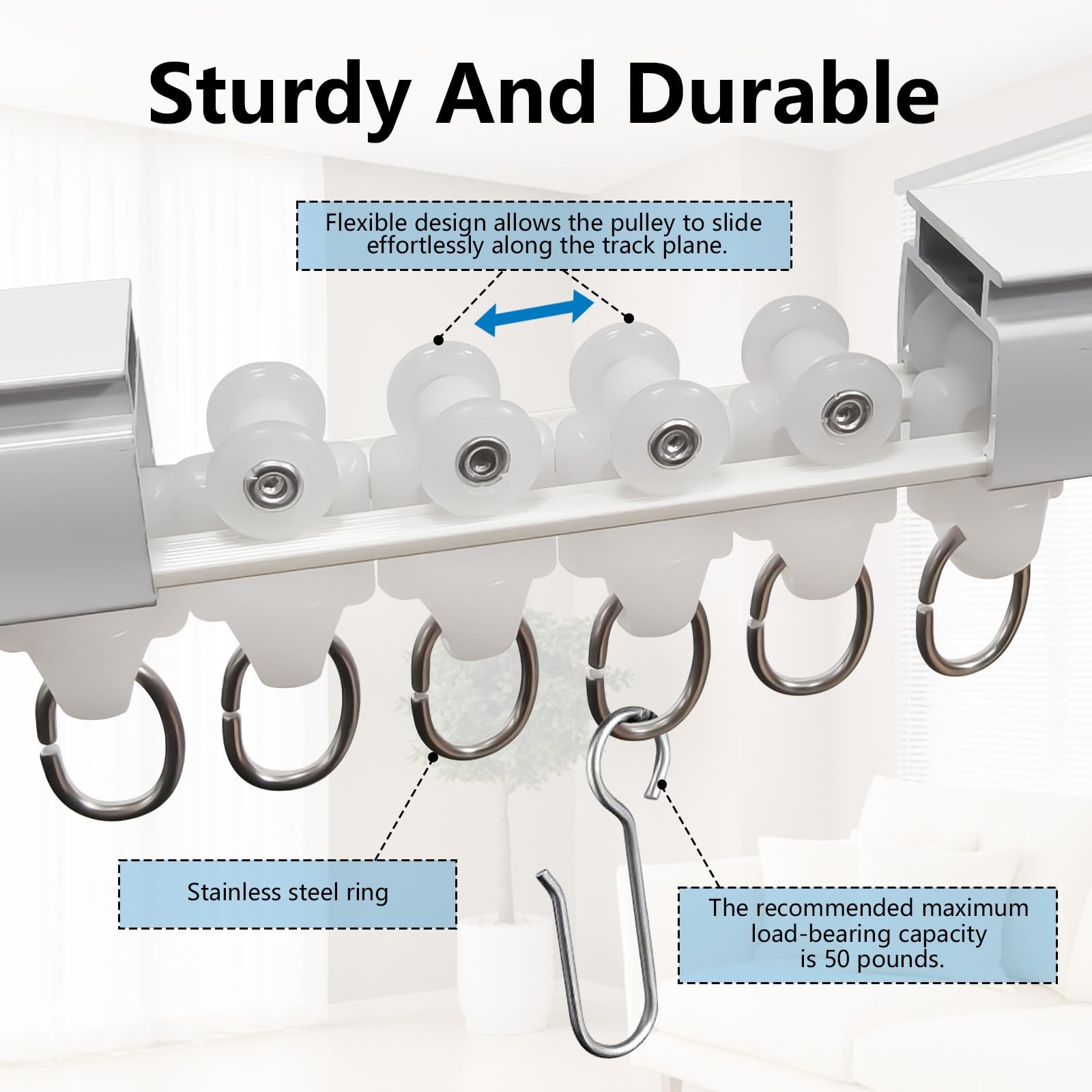 Curtain Tracks Ceiling Wall Mounted White Thickened Style Curtain Tracks with Ho