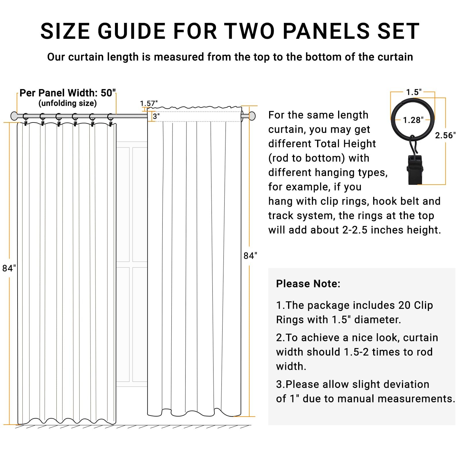 100% Blackout Shield Linen Blackout Curtains 84 Inches Long 2 Panels Set, Clip