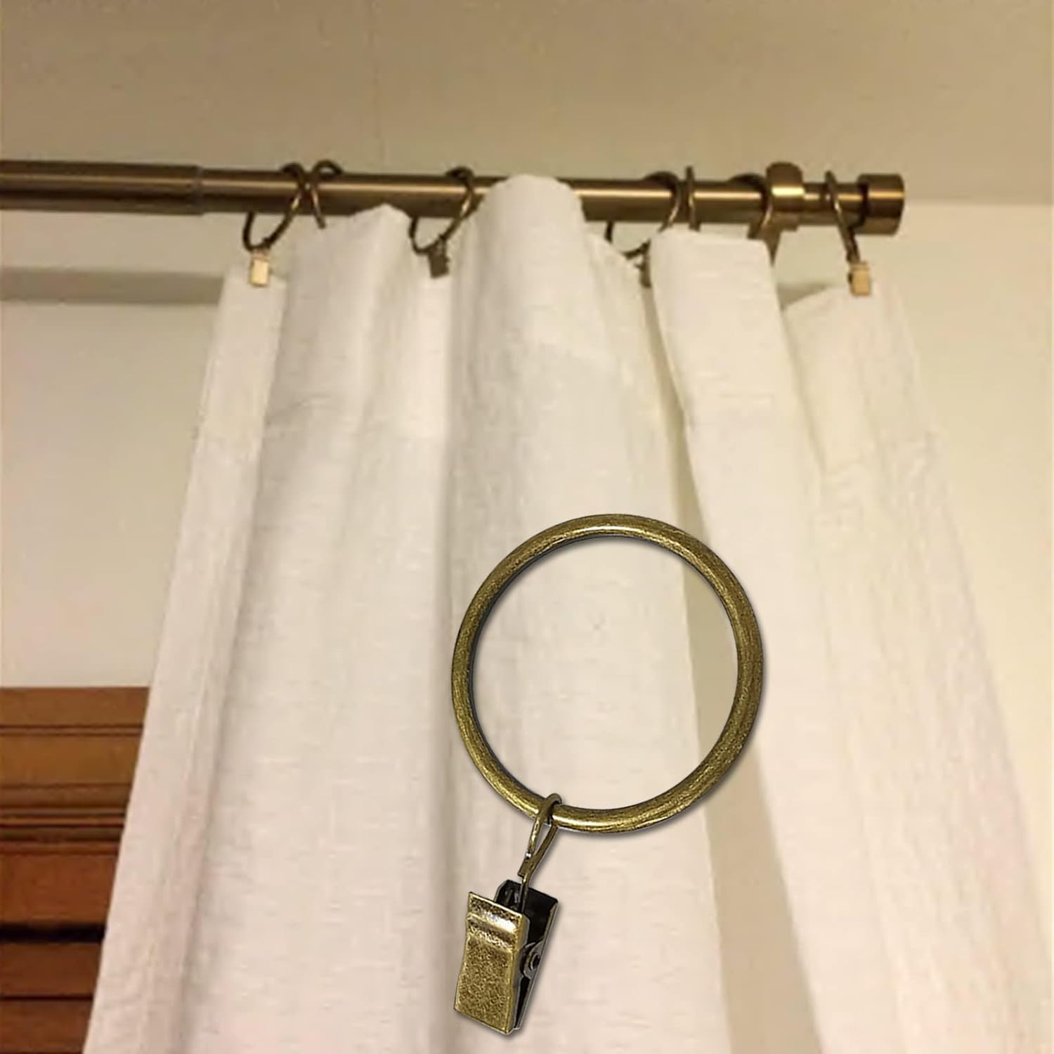 100 Pack Bronze Curtain Rings with Clips, Curtain Hooks Hangers Clip Rings for H