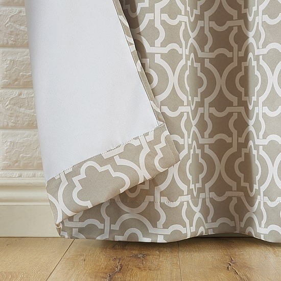 Sun Zero Barnett Blackout Grommet Curtain Panel 40″x95″ Taupe Trellis