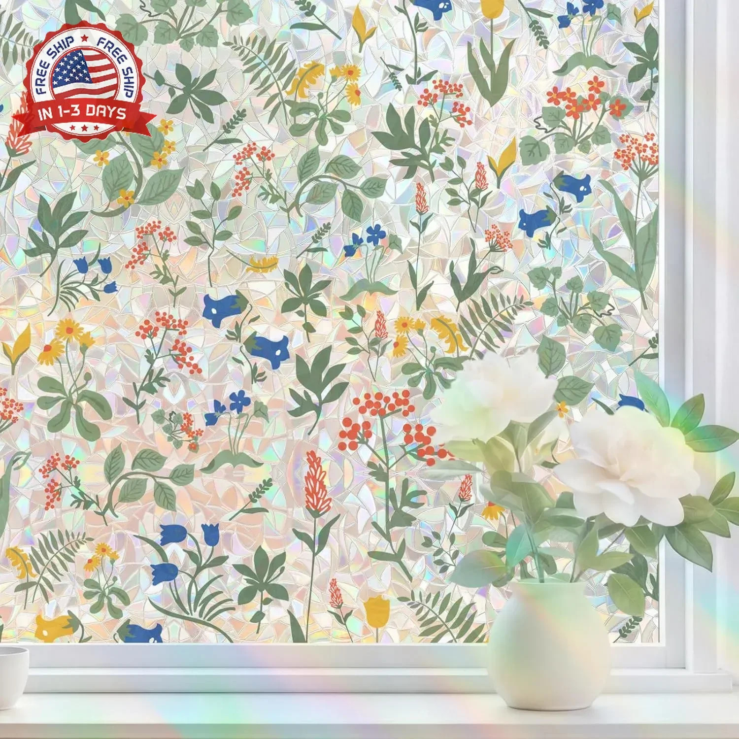 Window Privacy Film, Stained Glass Window Film Decorative Window Clings, Sun Blo