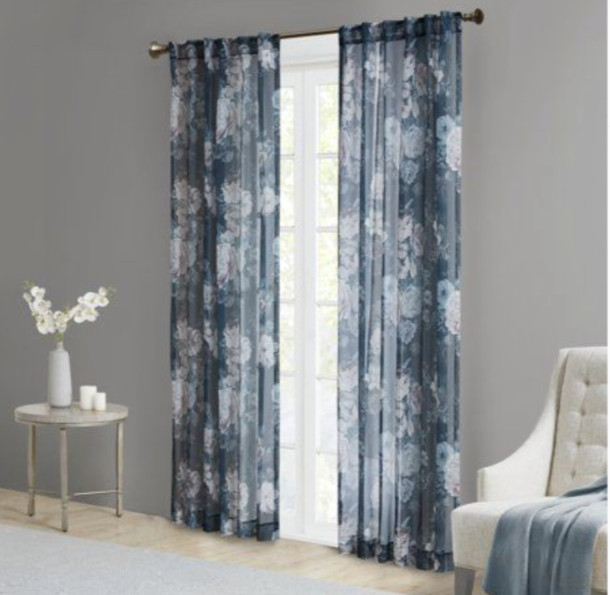 Madison Park Fleur Floral Rod Pocket and Back Tab Voile Sheer 50in x 84in