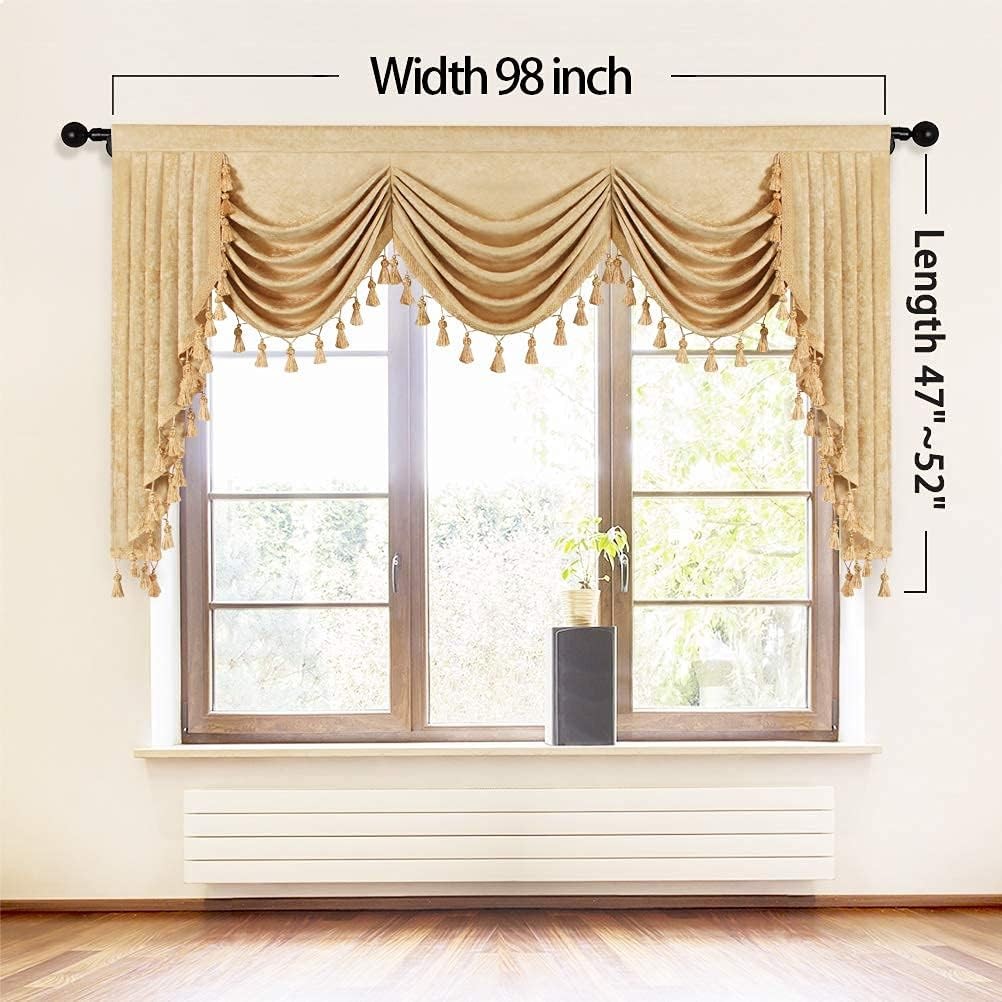 Thick Chenille Window Curtains Valance for Living Room Luxury Gold Room Curtain