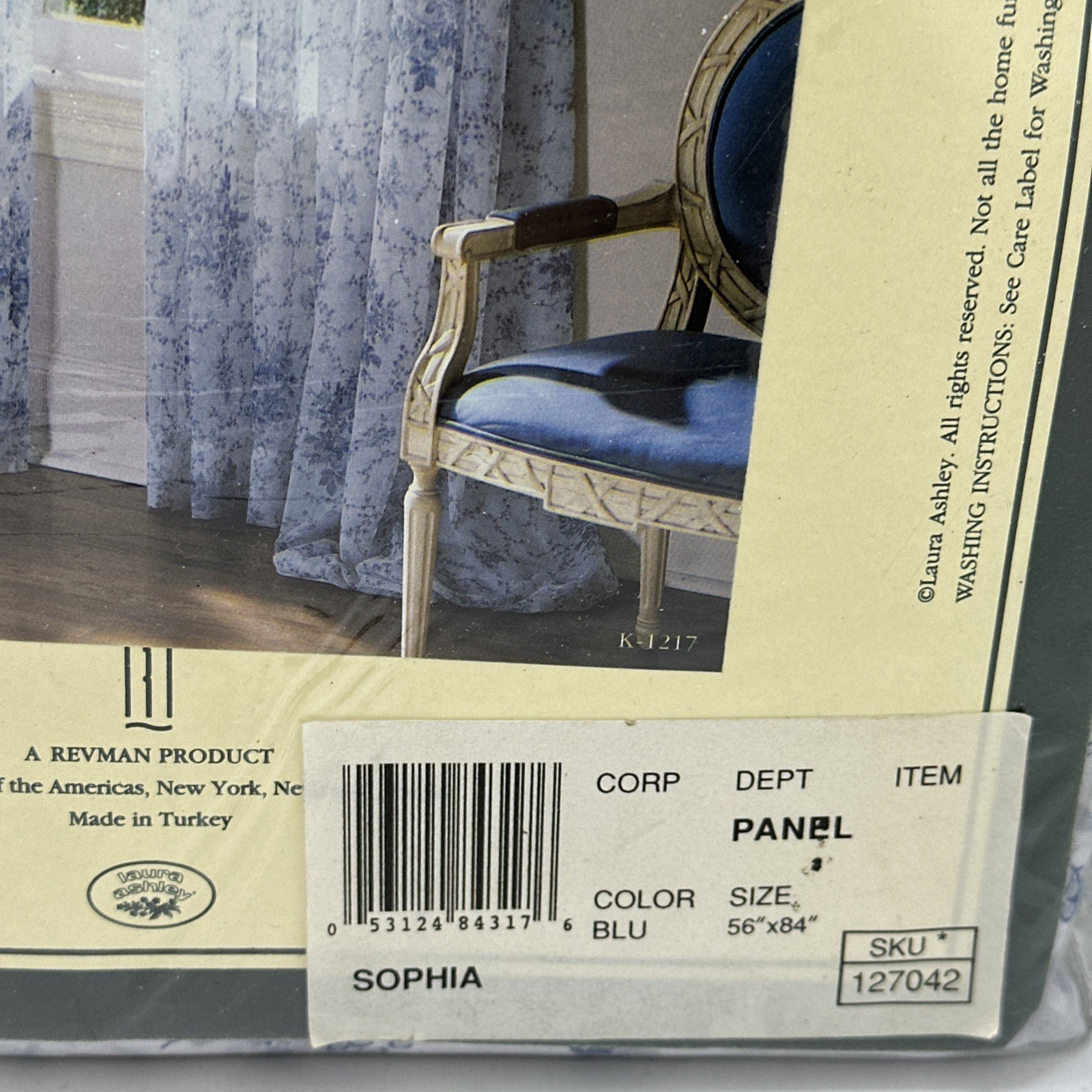 VTG Laura Ashley Sophia 2PC Sheer Blue White Floral Panels & 1PC Bluoson Valance