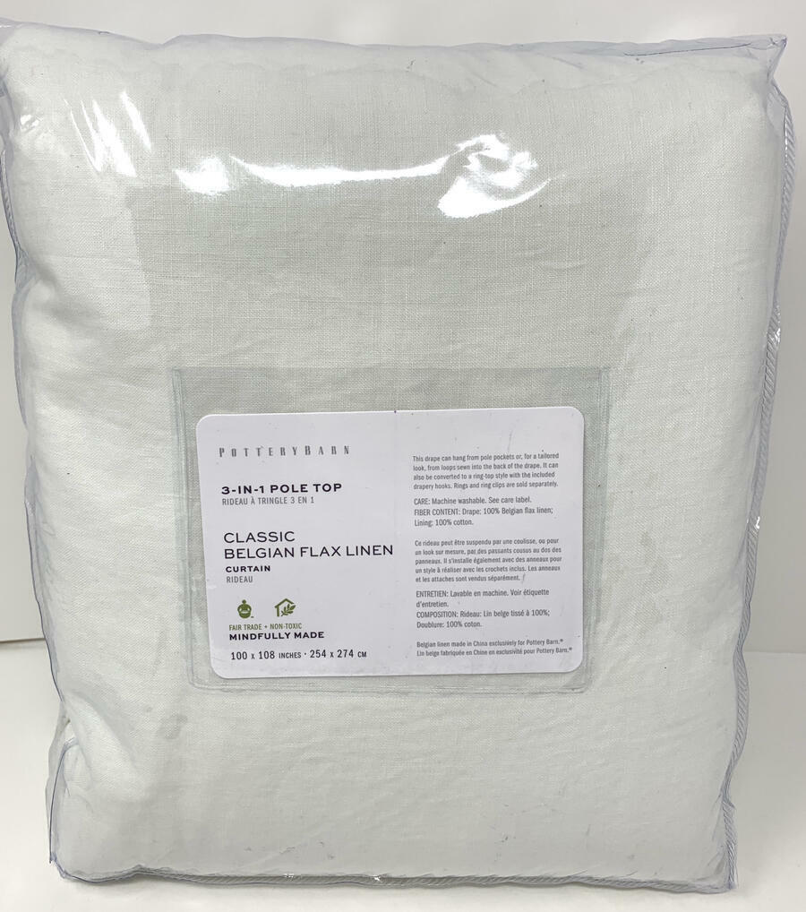 Pottery Barn~Linen Curtain Drape~Ivory~100×108~Classic Belgian Flax~NEW