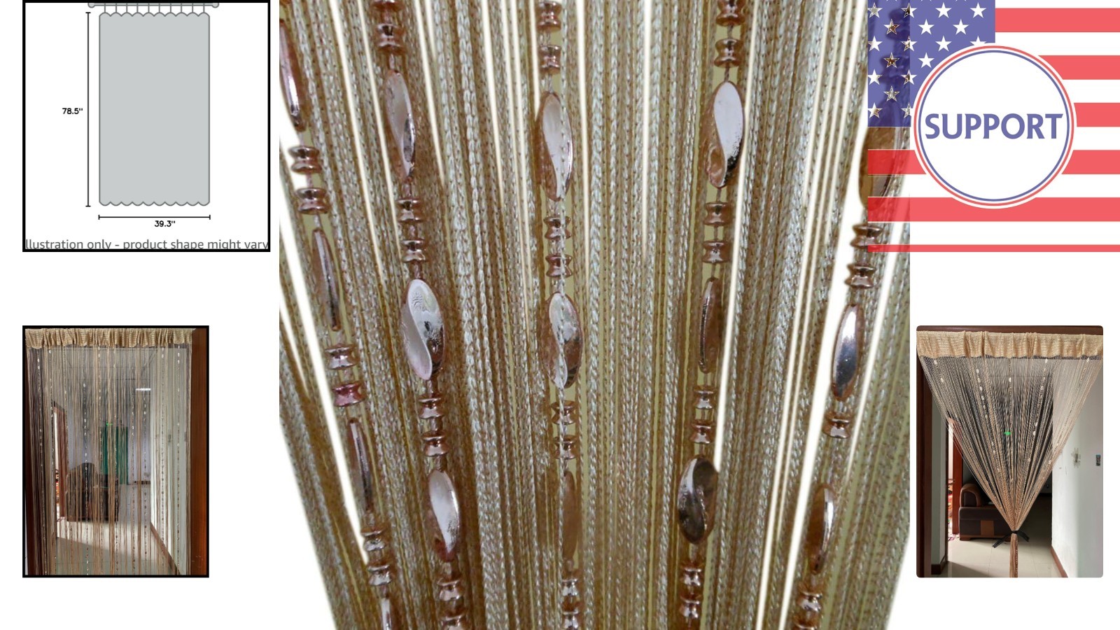 Art Deco Beaded Fringe Curtain in Champagne – 39.3″x78.5″ Decorative Divider