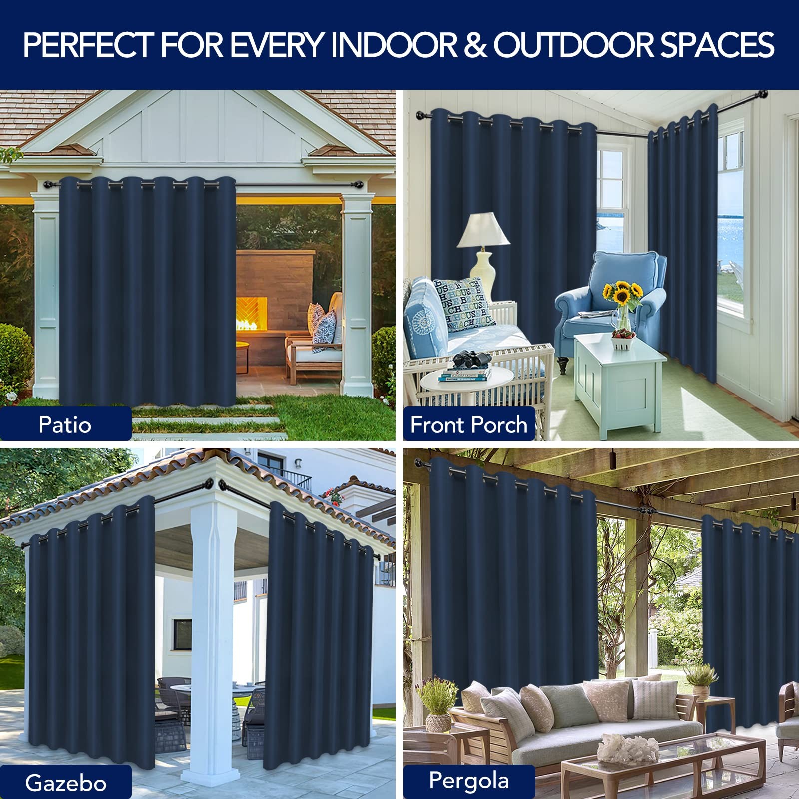 Outdoor Curtains for Patio Waterproof Weatherproof, UV and Fade Resistant Out…