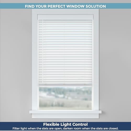Basics Cordless Light Filtering Faux Wood Blinds, Easy to Install 35″W x 64″H