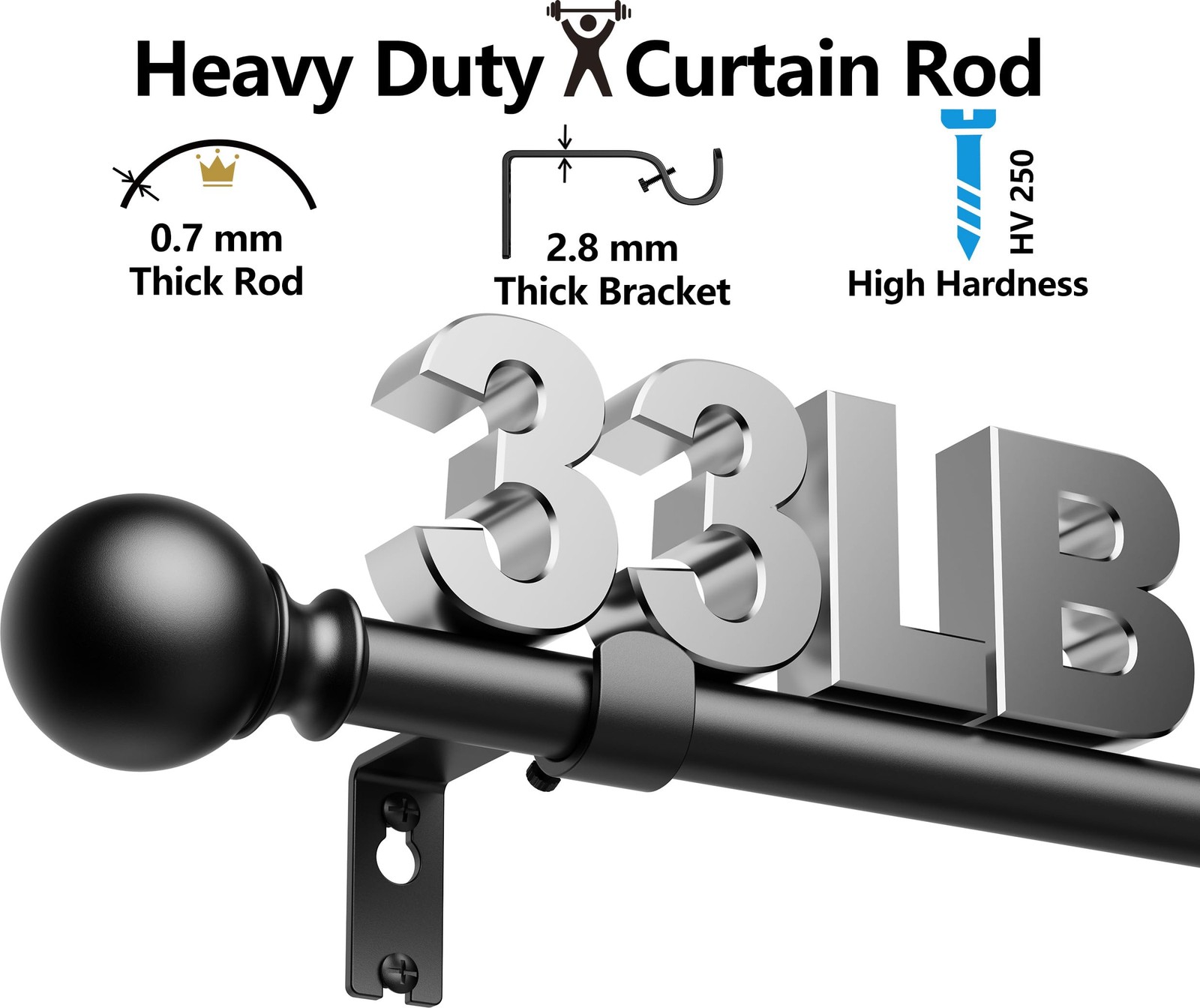 Curtain Rods Fits 200 Inch Window Adjustable 7/8 Inch Diameter Black 16 Ft